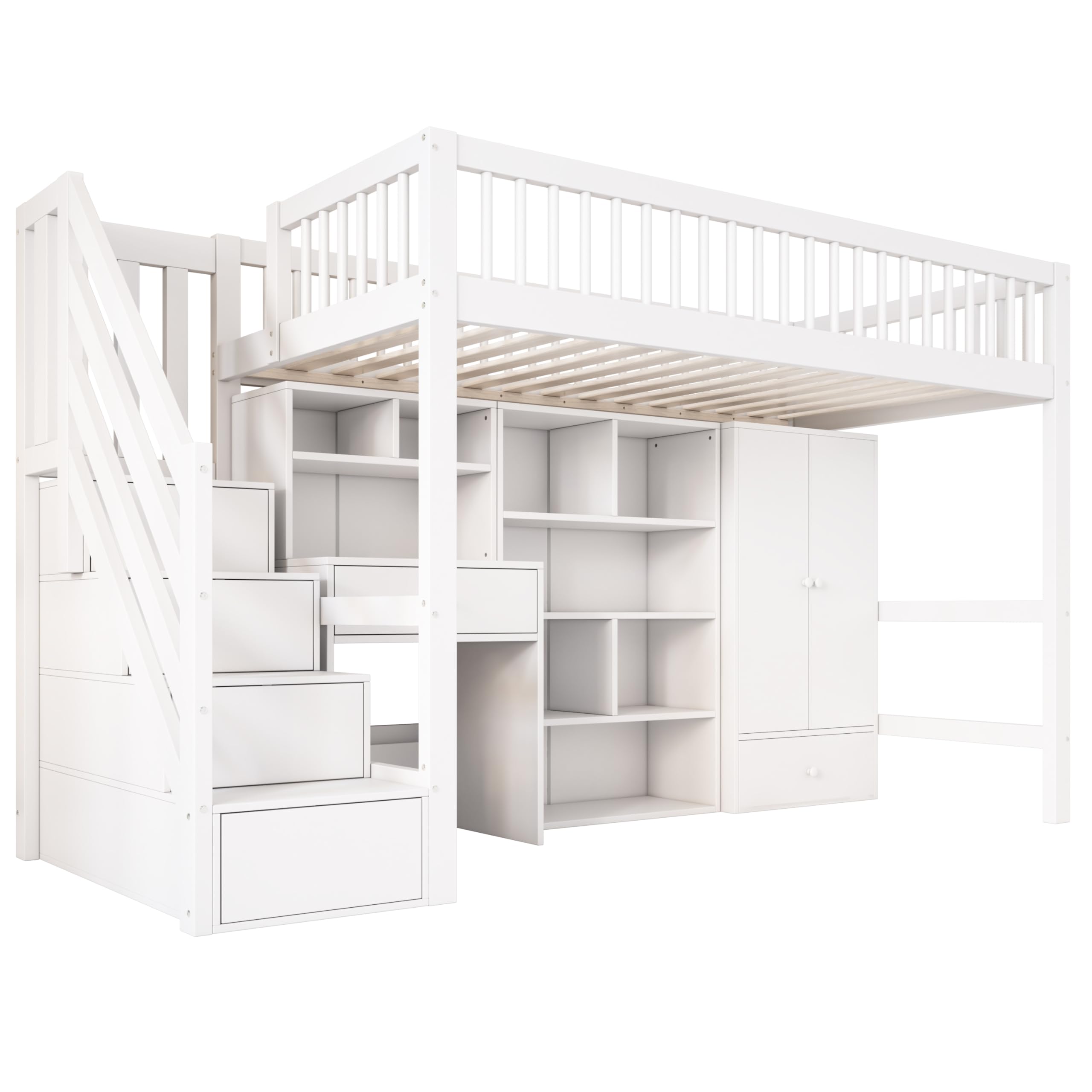 Dolamaní Letto a Soppalco 90x200 con Scrivania Bianco in Legno