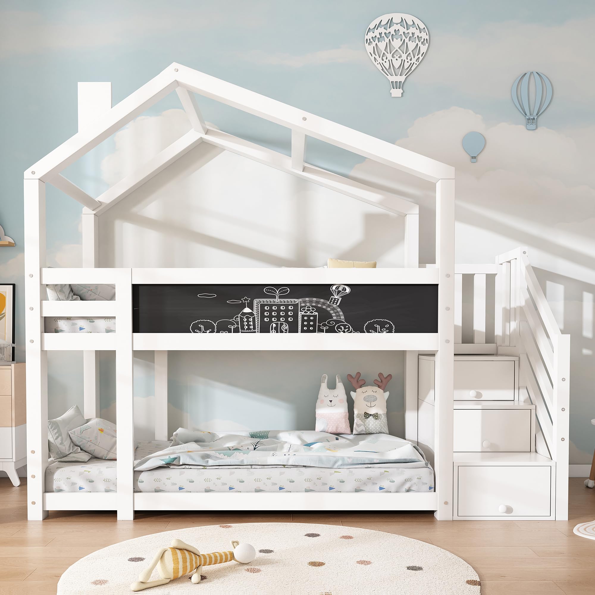 Dolamaní Letto a soppalco 90x200 bianco con scivolo e scala