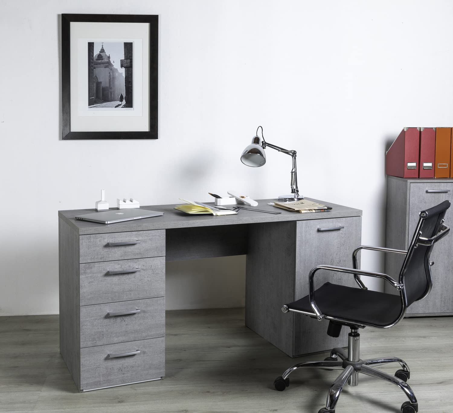 Composad Moneta scrivania 145 grigio cemento 4 cassetti