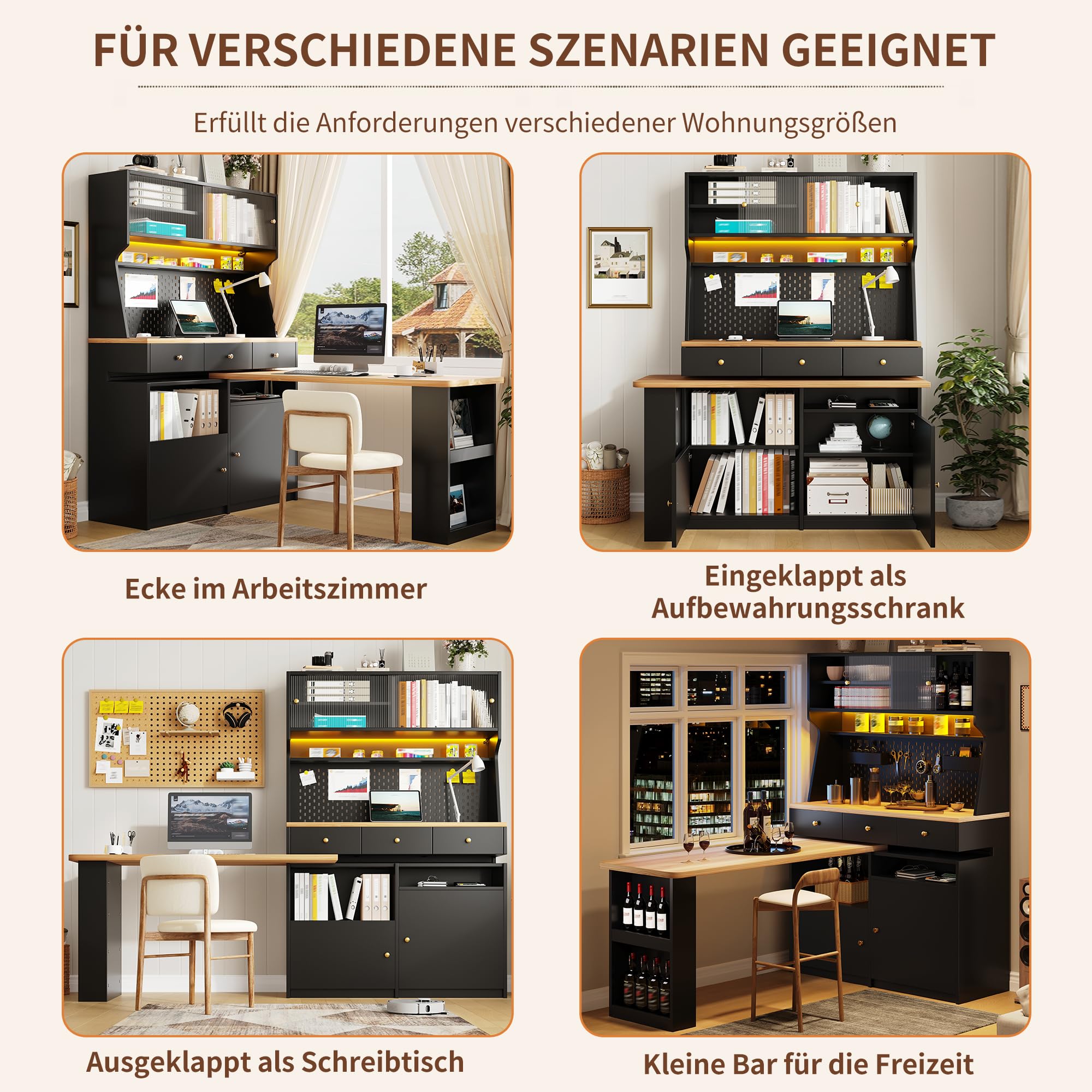 Dolamaní credenza buffet cucina nero con LED 137 cm