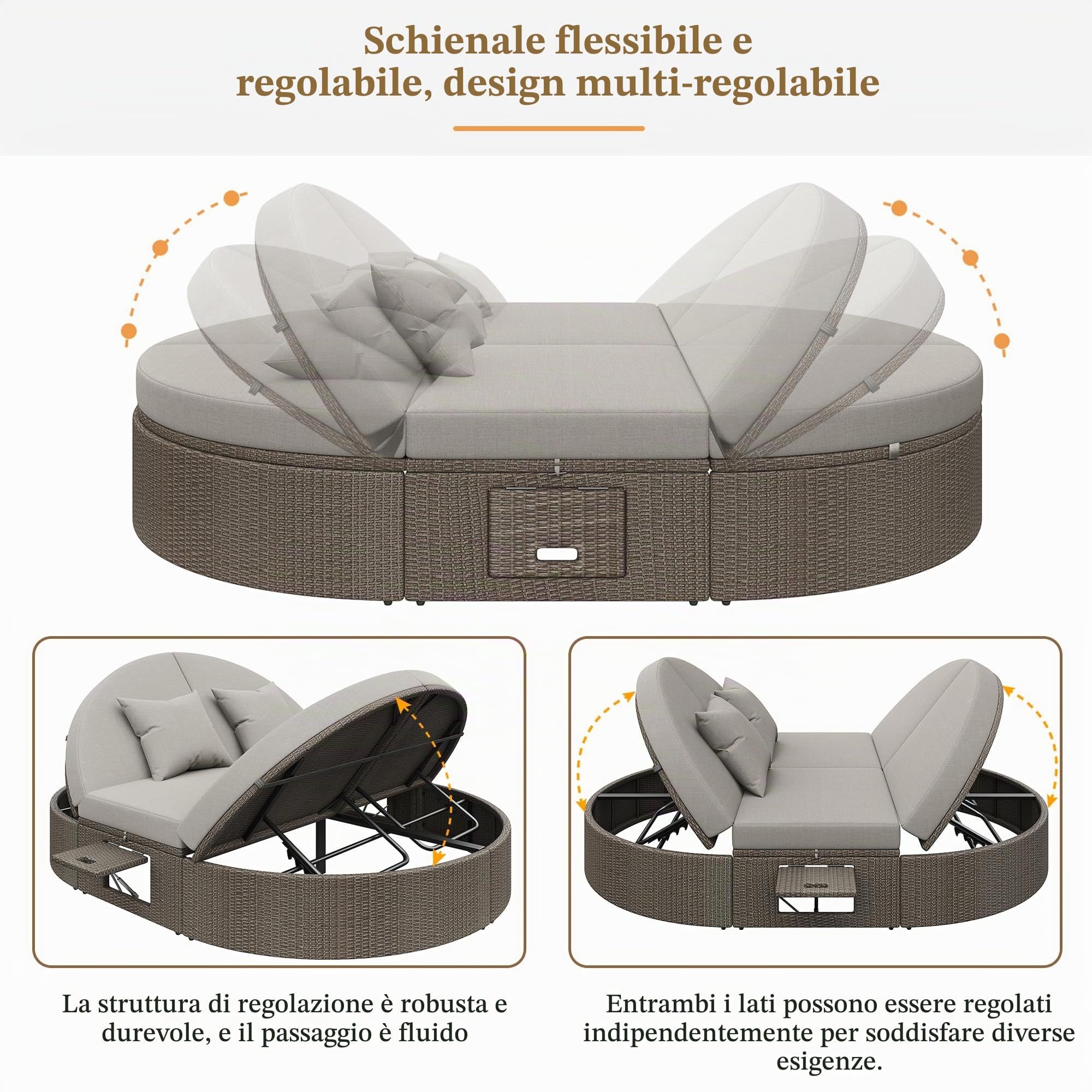 Dolamani lettino prendisole rattan 2 posti 200x140 reclinabile