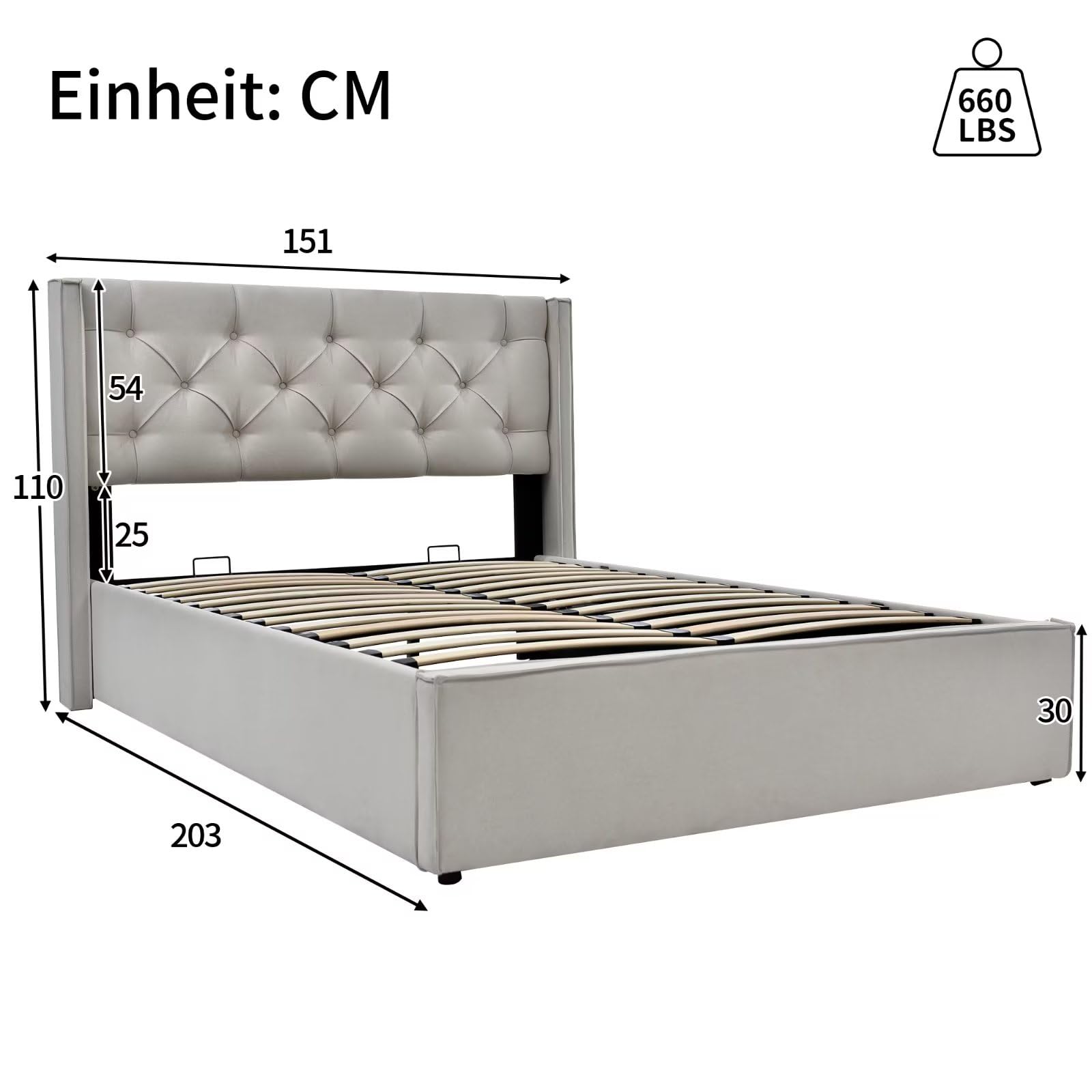Dolamaní Letto contenitore imbottito 140x200 grigio chiaro