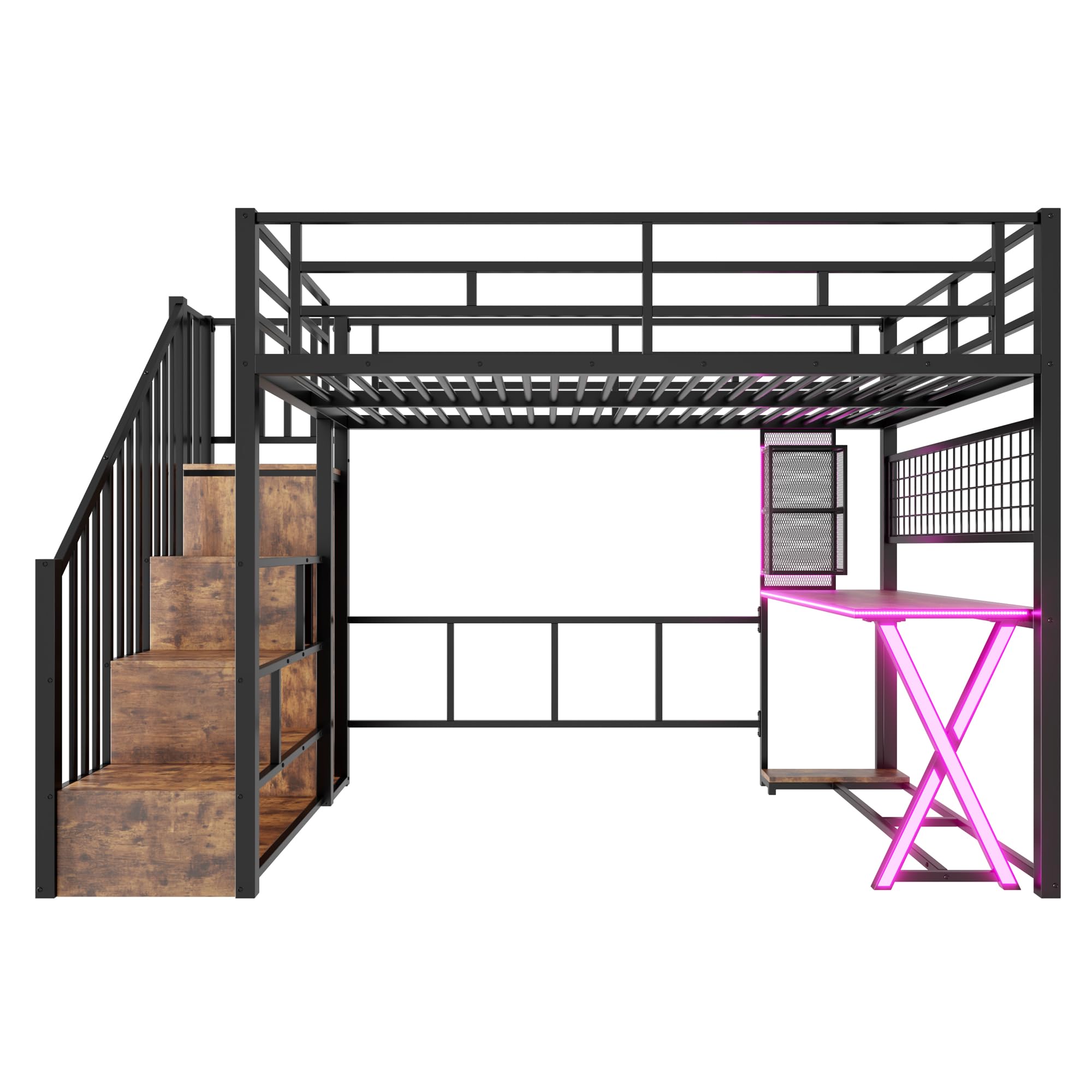 Dolamaní Letto a Soppalco 140x200 Nero con Scrivania e Armadio