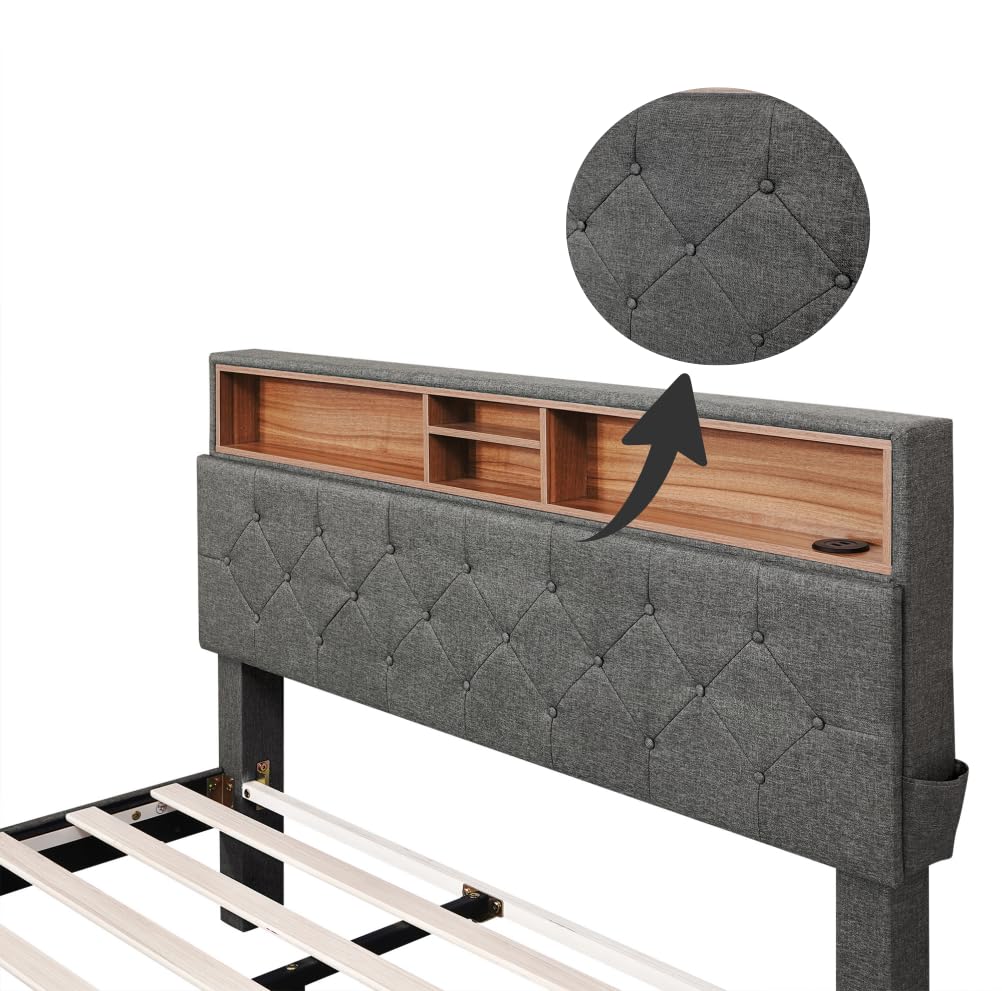 Dolamaní Letto Matrimoniale 140x200 Grigio con 2 Cassetti