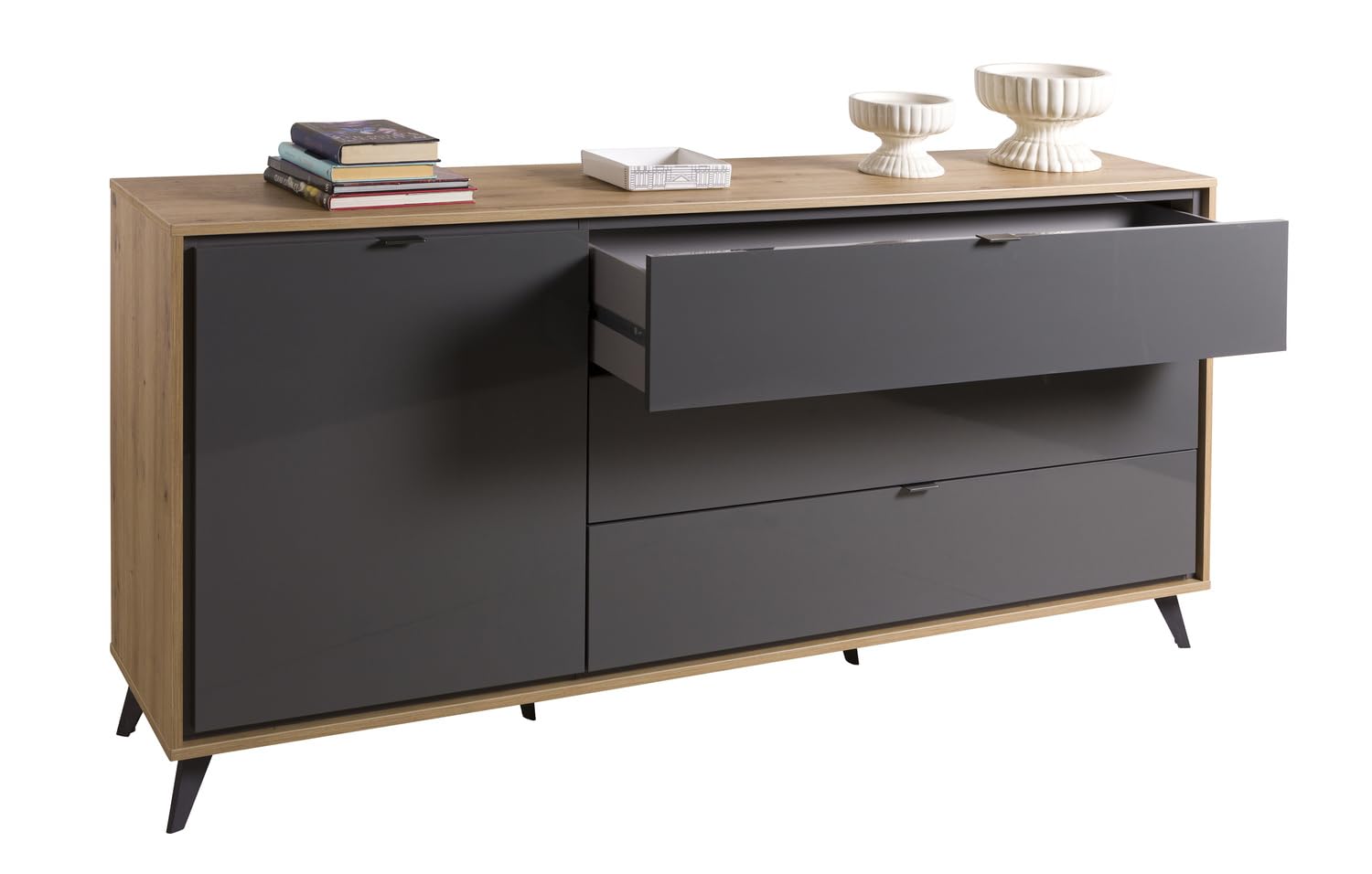 Composad Cornice madia 1 anta 3 cassetti rovere grigio