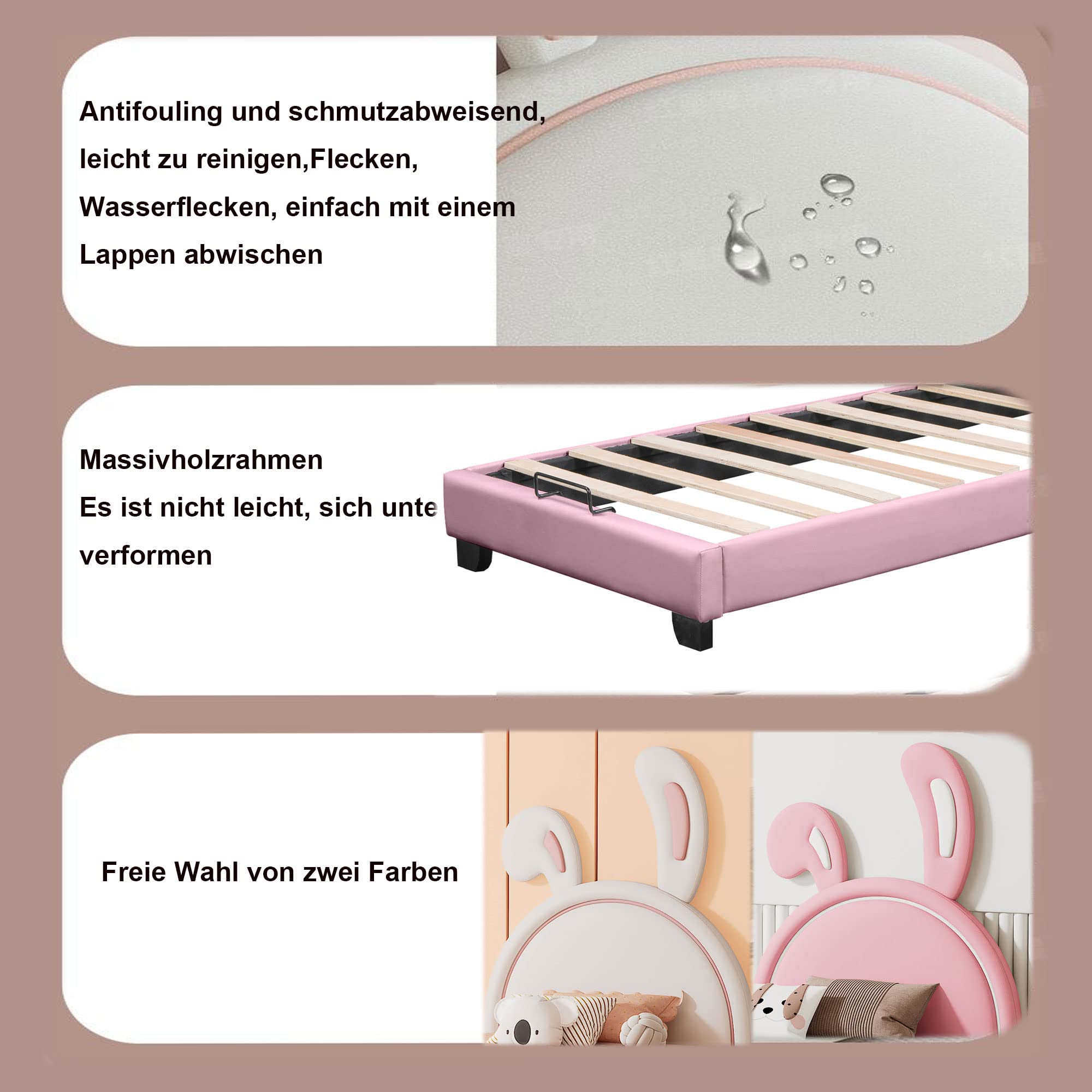 Dolamaní letto bambini rosa 90x200 orecchie coniglio