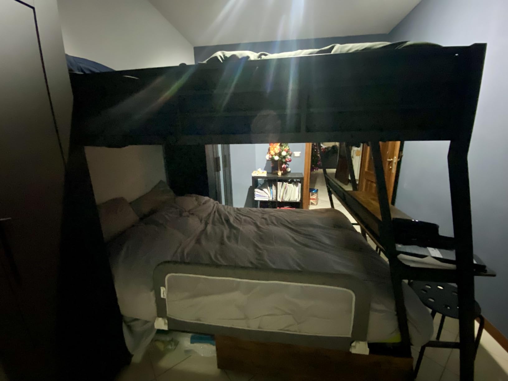 Dolamaní Letto a Soppalco 140x200 con Scrivania Nero in Metallo