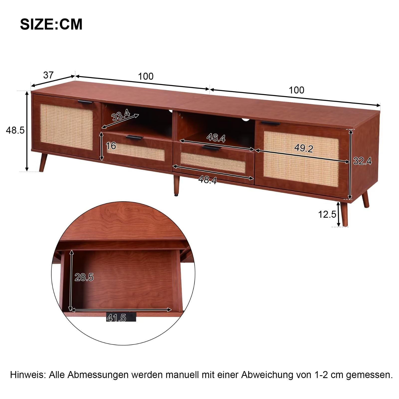 Dolamaní mobile TV rattan 200 cm rosso-marrone noce