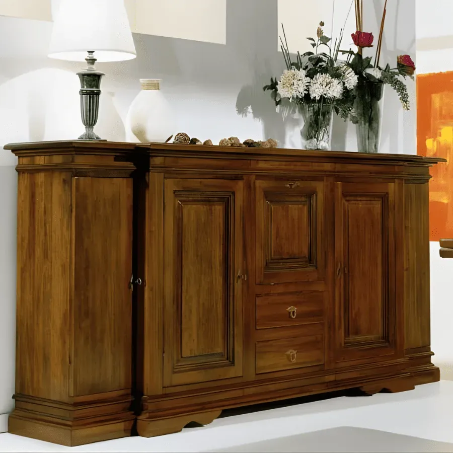 EPOCANTICA Bugnata Credenza 244 cm Noce con Ribalta