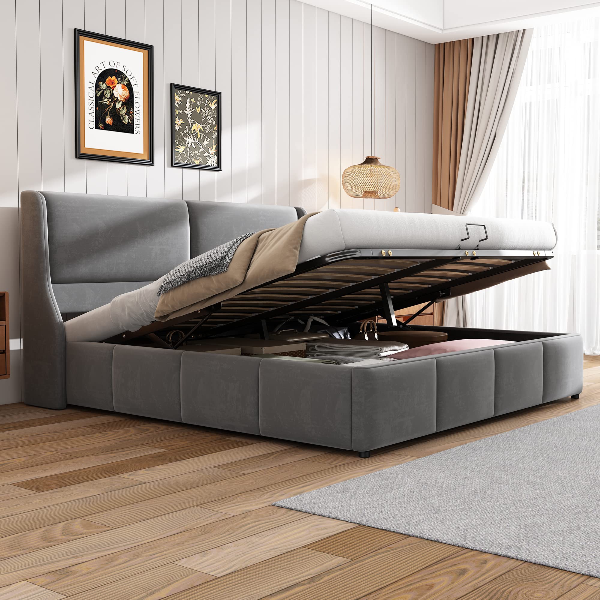 Dolamaní Letto Matrimoniale Contenitore 160x200 Grigio in Velluto