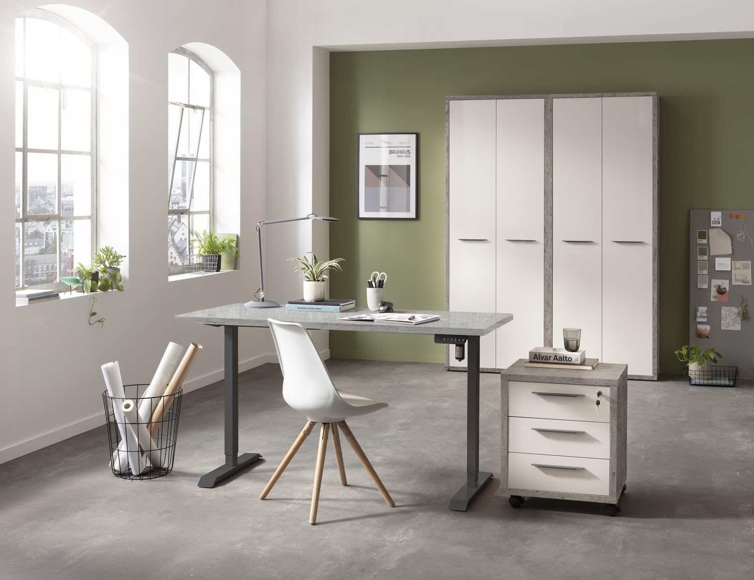Composad Energia scrivania regolabile 150x69 grigio cemento elettrica