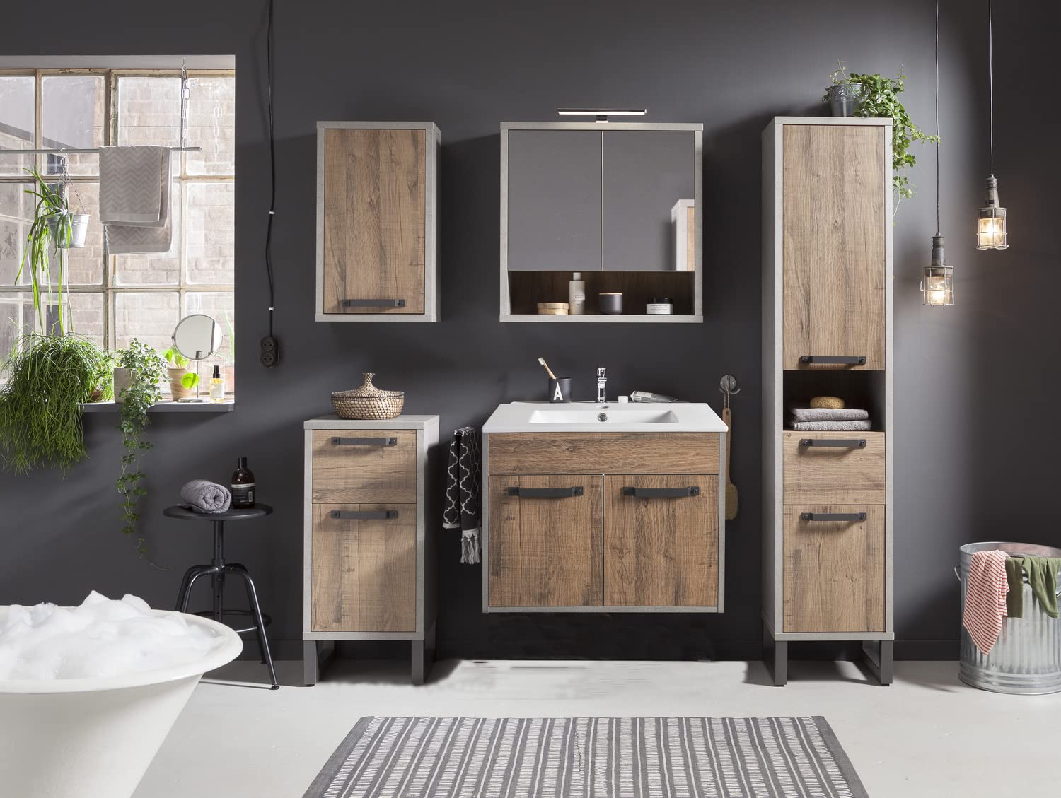 Composad Lafabrica specchiera bagno 2 ante rovere cemento