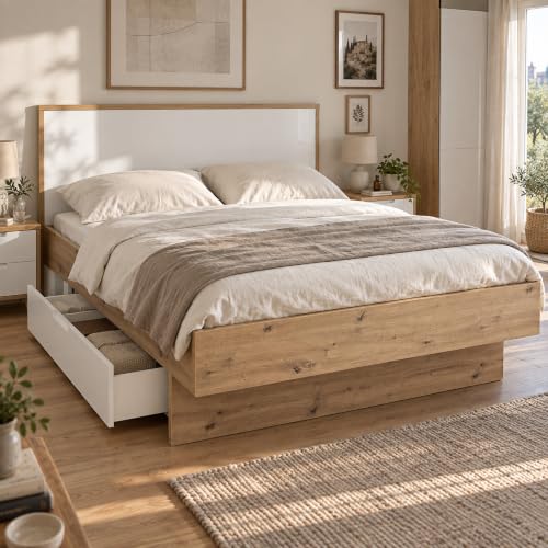 Composad Mundi Letto Contenitore 180x200 Rovere Mielato Bianco