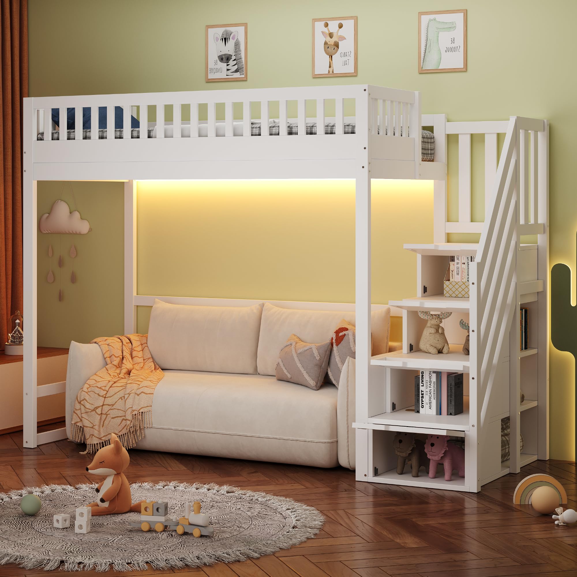 Dolamaní Letto a soppalco 90x200 bianco LED scala