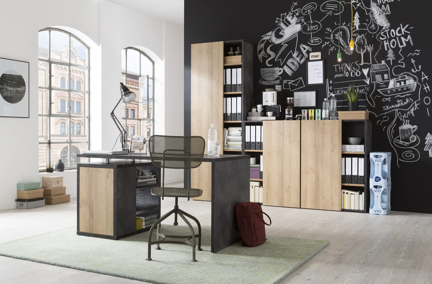 Composad Core Ufficio Completo 4 Mobili Rovere Grigio