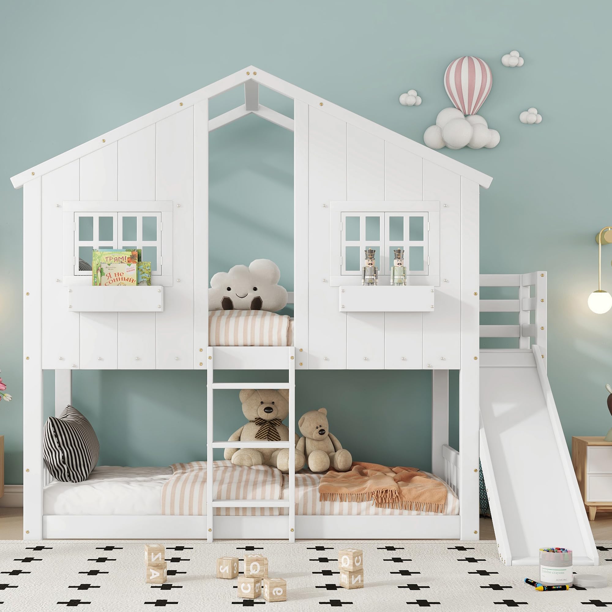 Dolamaní Letto a castello 90x200 con scivolo bianco