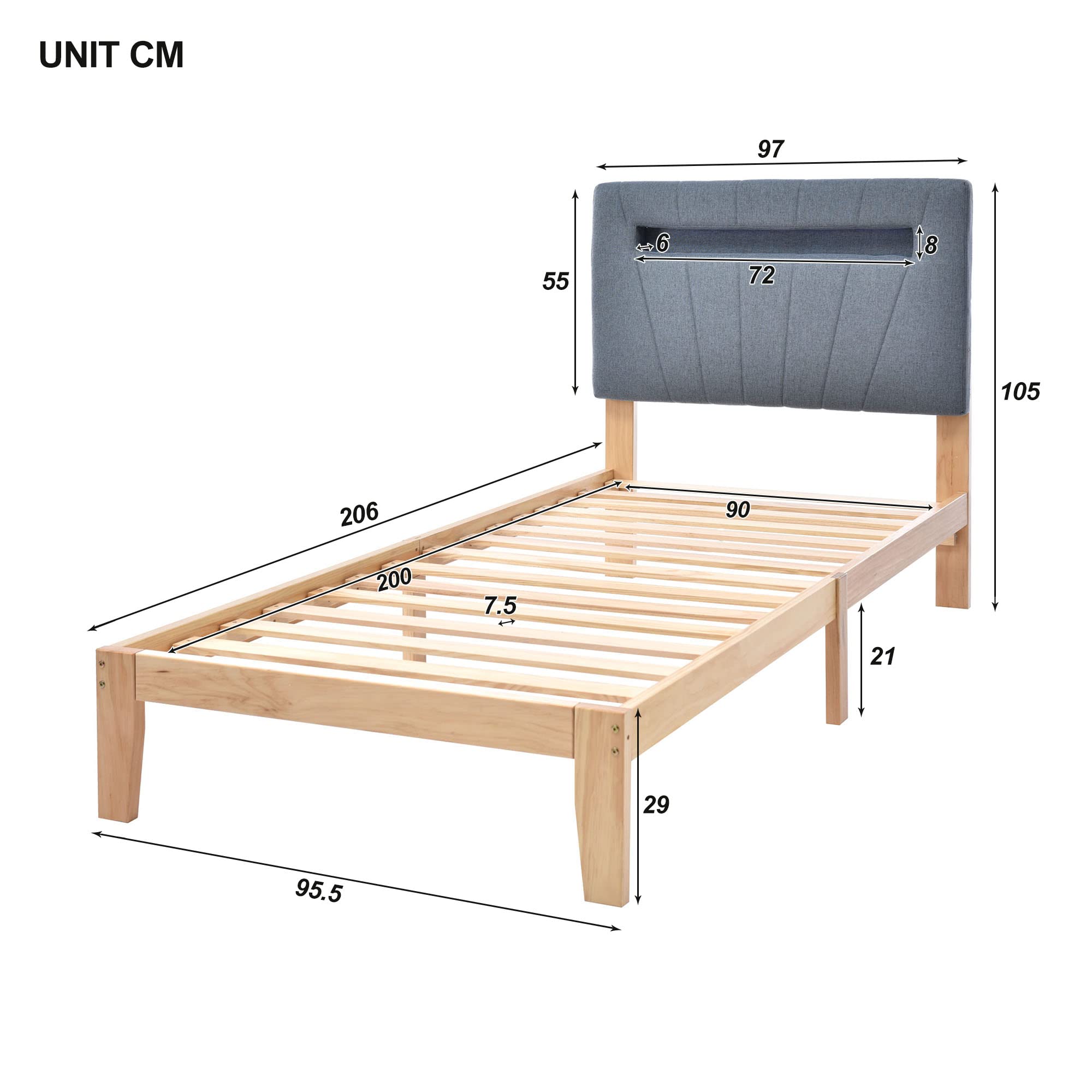 Dolamaní letto singolo 90x200 legno testiera imbottita