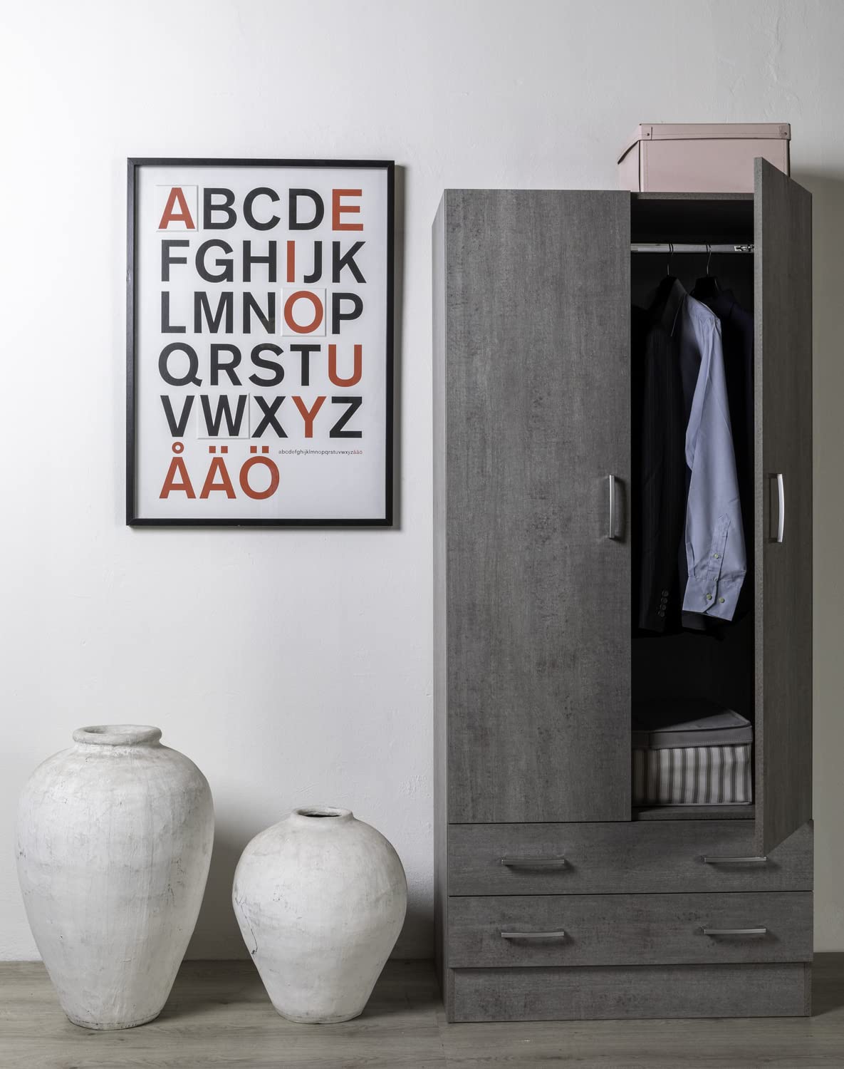 Composad Facile Armadio 2 Ante 2 Cassetti Grigio Cemento