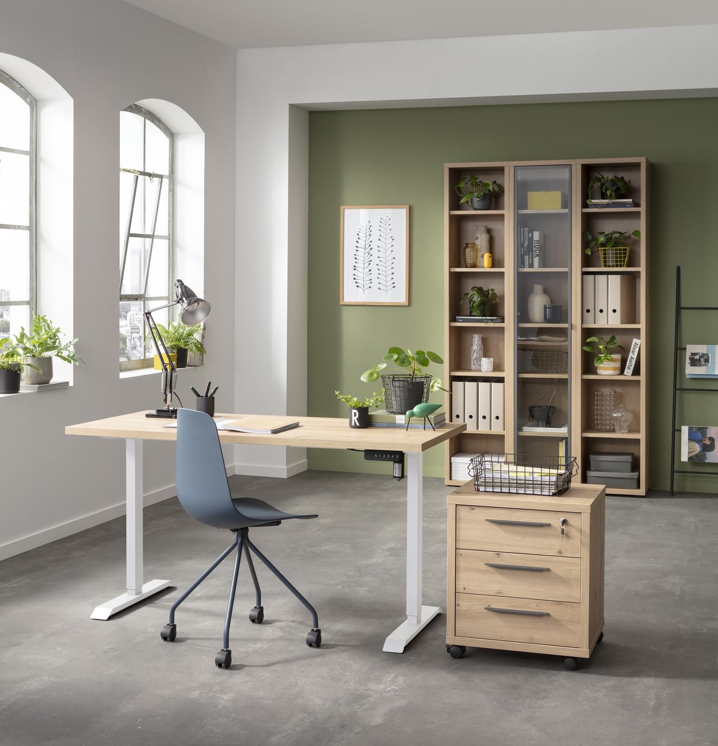 Composad Energia scrivania elettrica 150x69 rovere mielato bianco