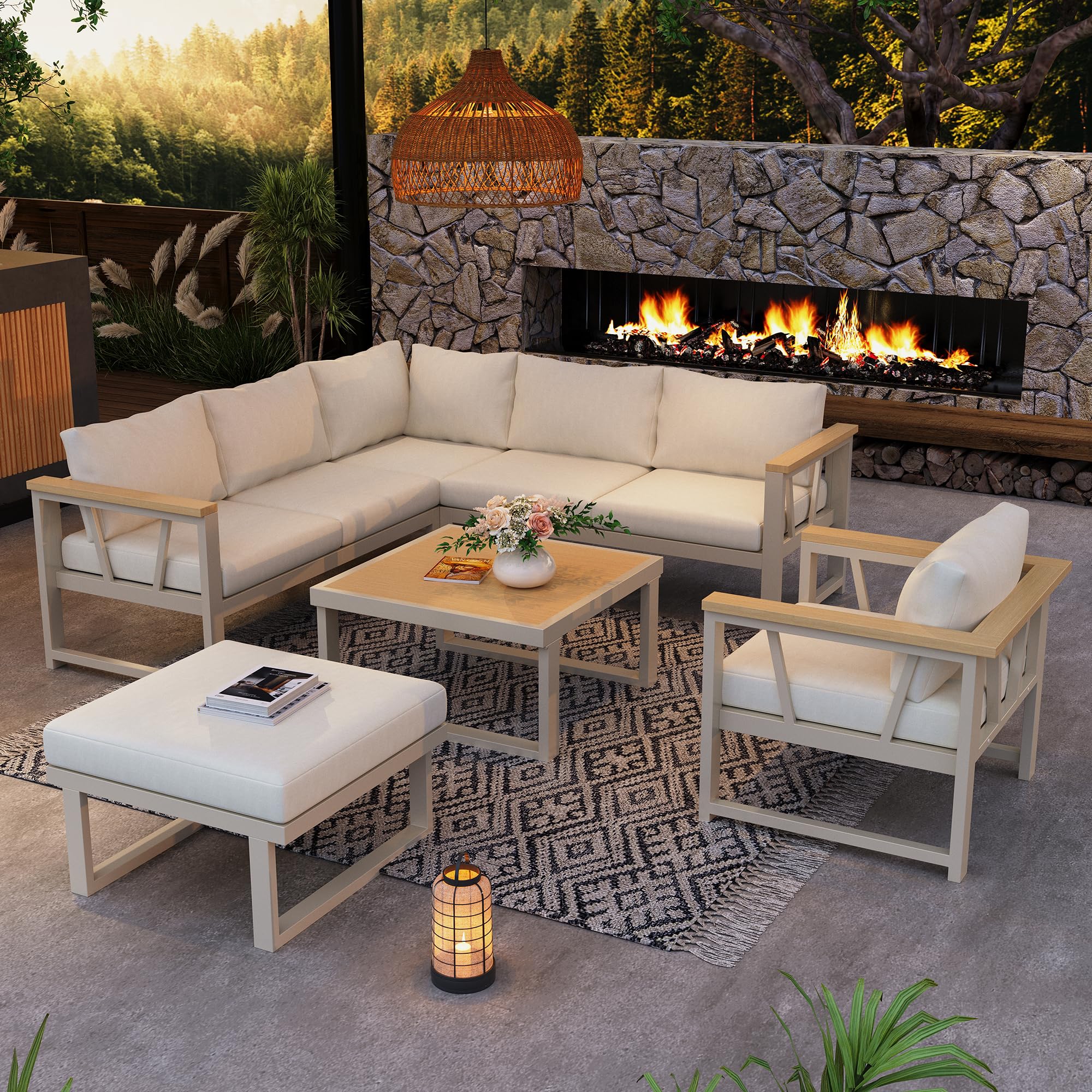Dolamaní Set Giardino 7 Posti Divano Angolare Beige