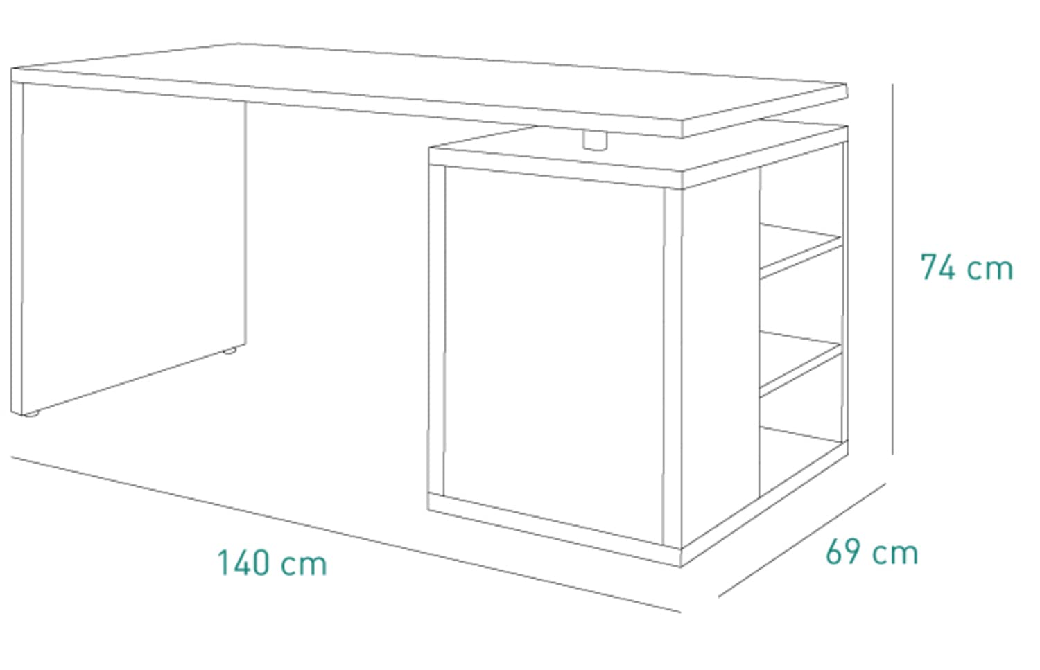 COMPOSAD Core Scrivania 1 Anta 3 Vani Bianco Laccato 140 cm