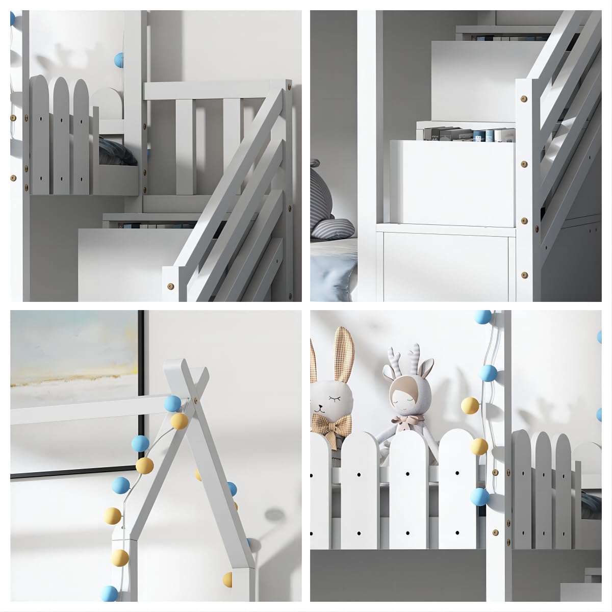 Dolamaní Letto Soppalco Casa 90x200 Legno con Scale e Cassetti
