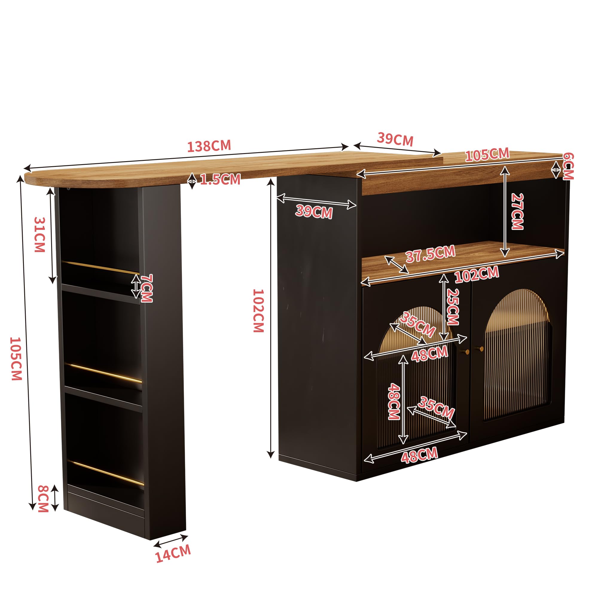 Dolamaní tavolo bar allungabile 138-193 cm nero con LED