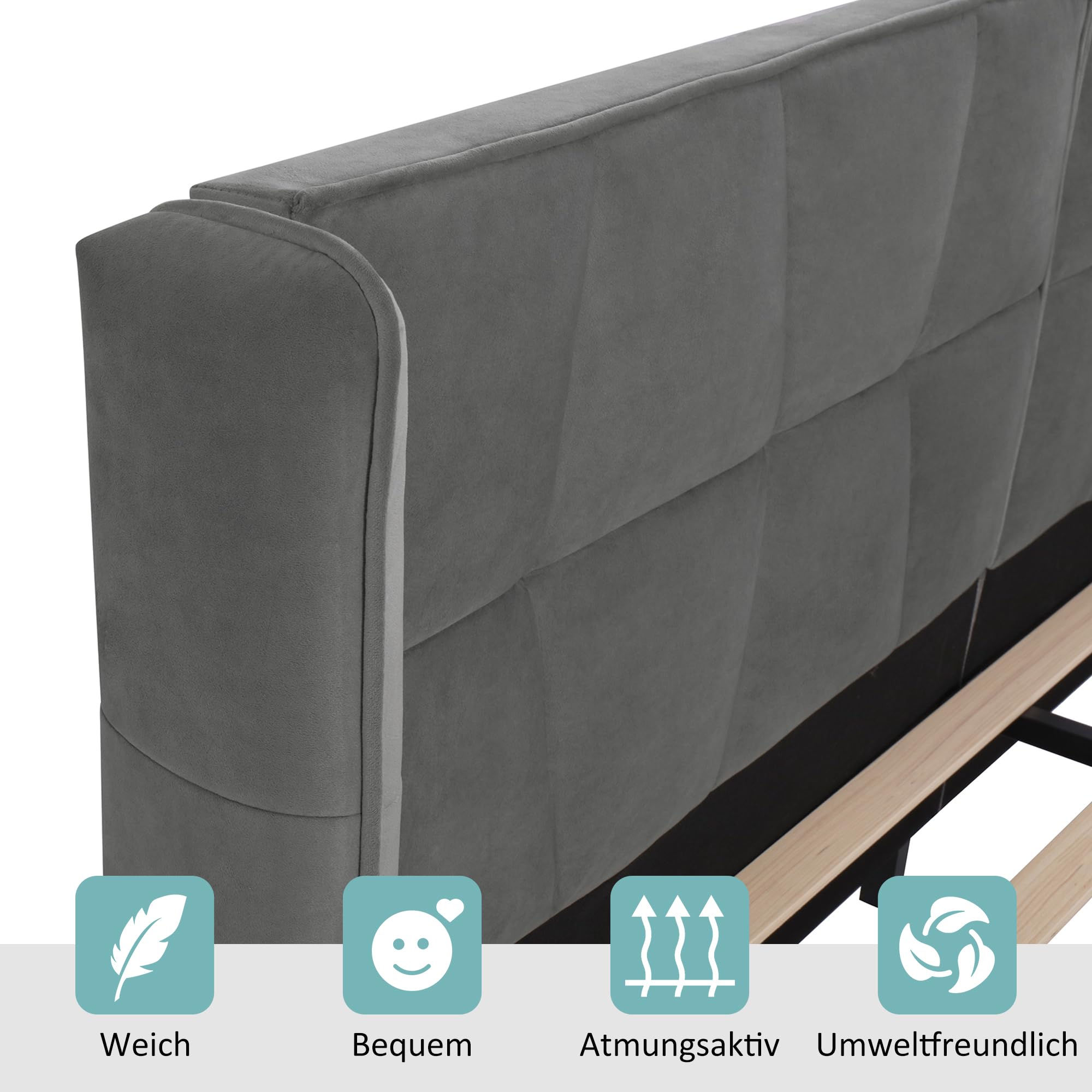 Dolamaní Letto imbottito 180x200 grigio velluto testiera
