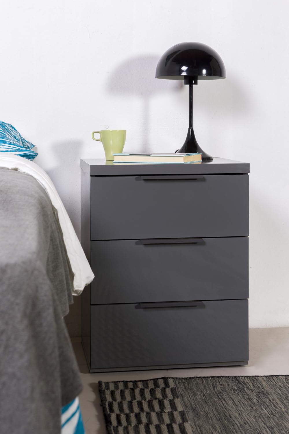 Composad Mundi 3 Cassetti Comodino Grigio Titanio 49 cm