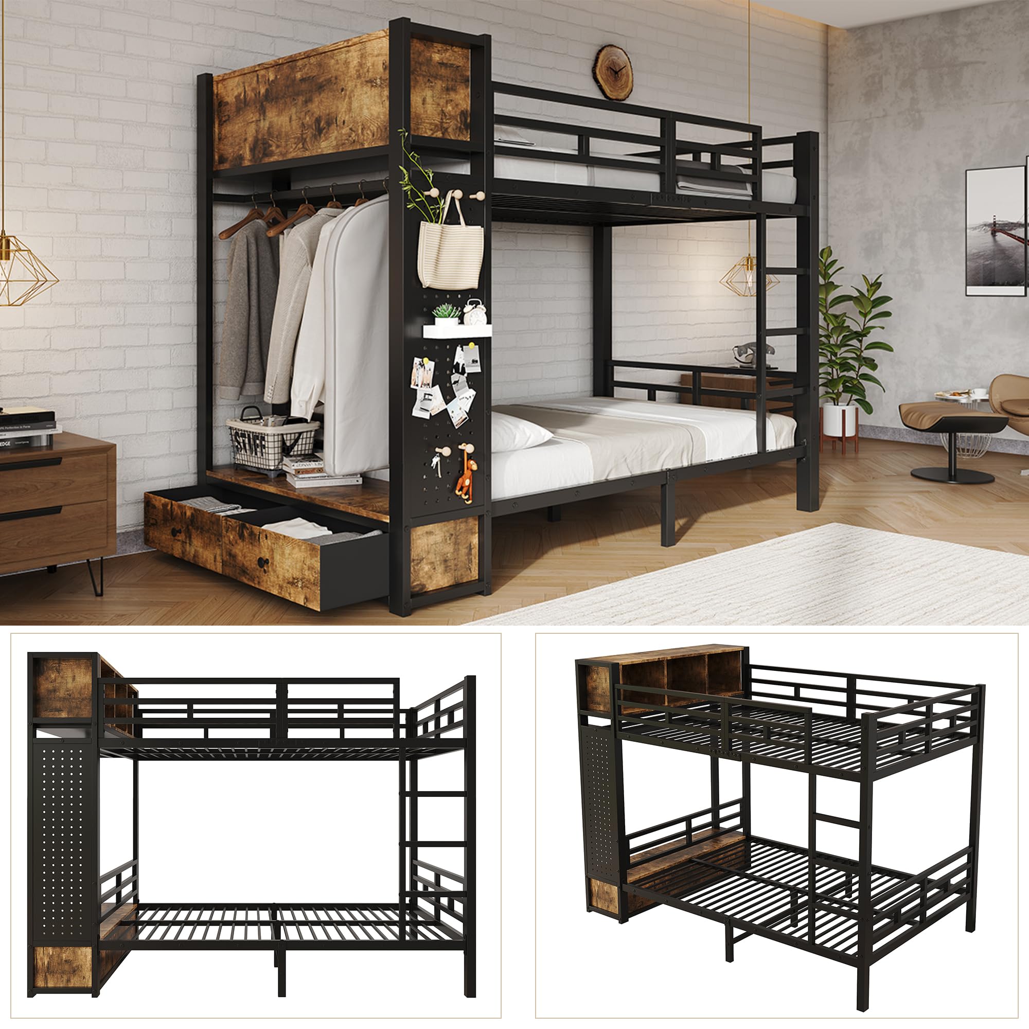 Dolamaní Letto a castello 120x200 cm metallo nero con contenitore