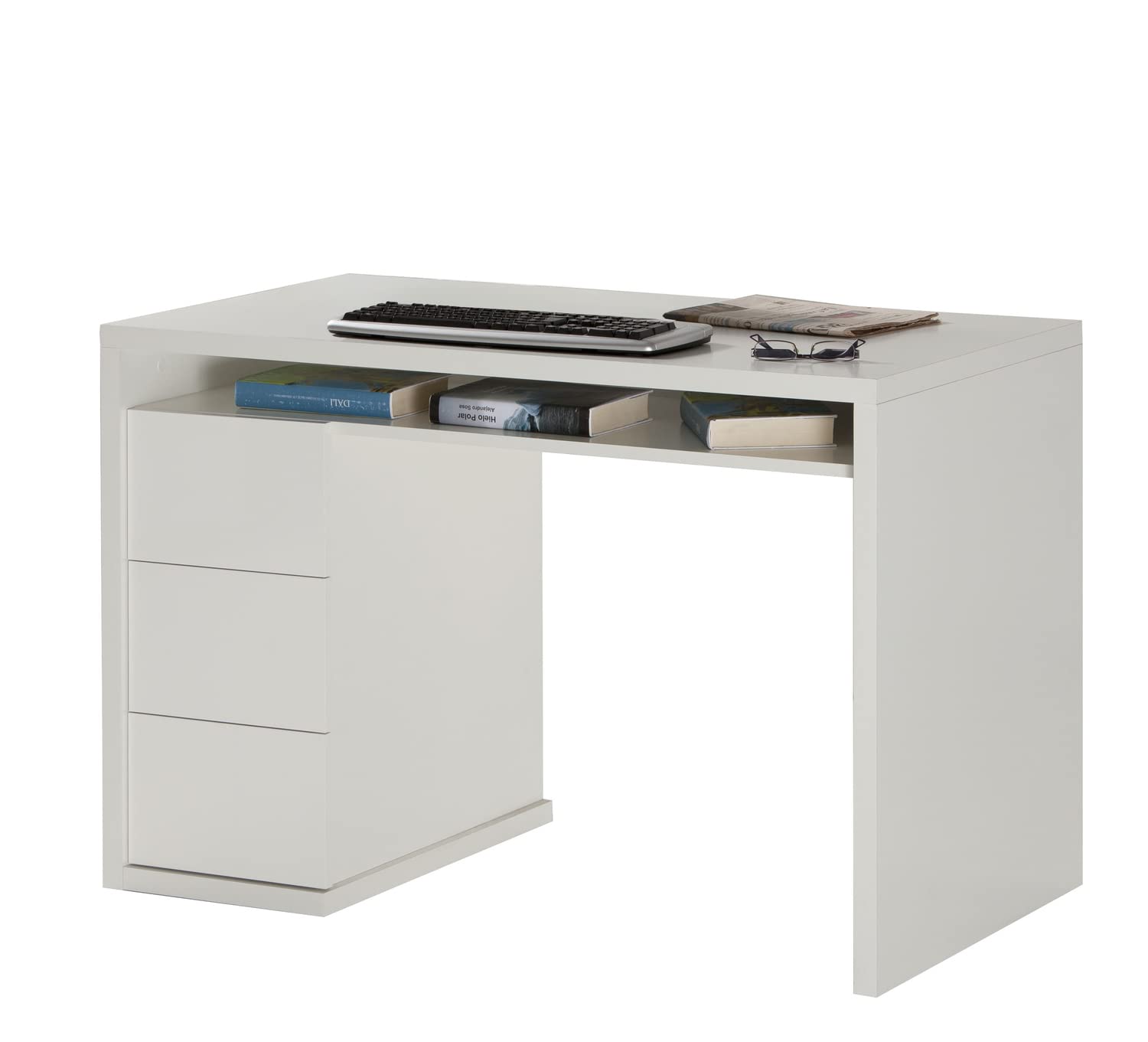 Composad Moneta Scrivania 3 Cassetti Bianco 110 cm