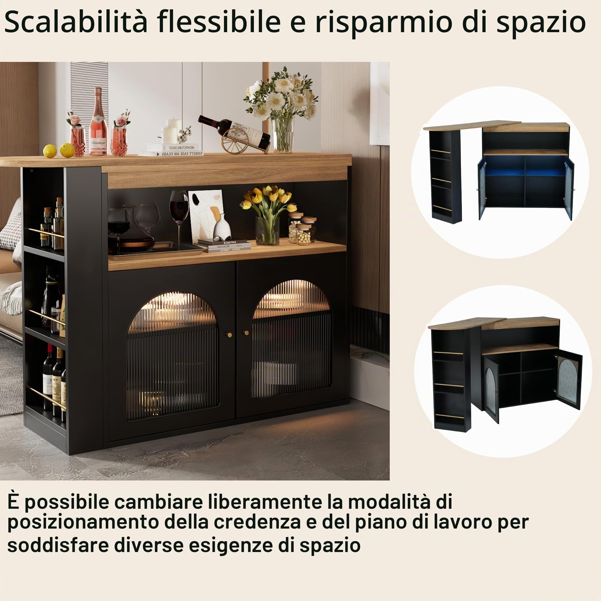 Dolamaní tavolo bar allungabile 138-193 cm nero con LED