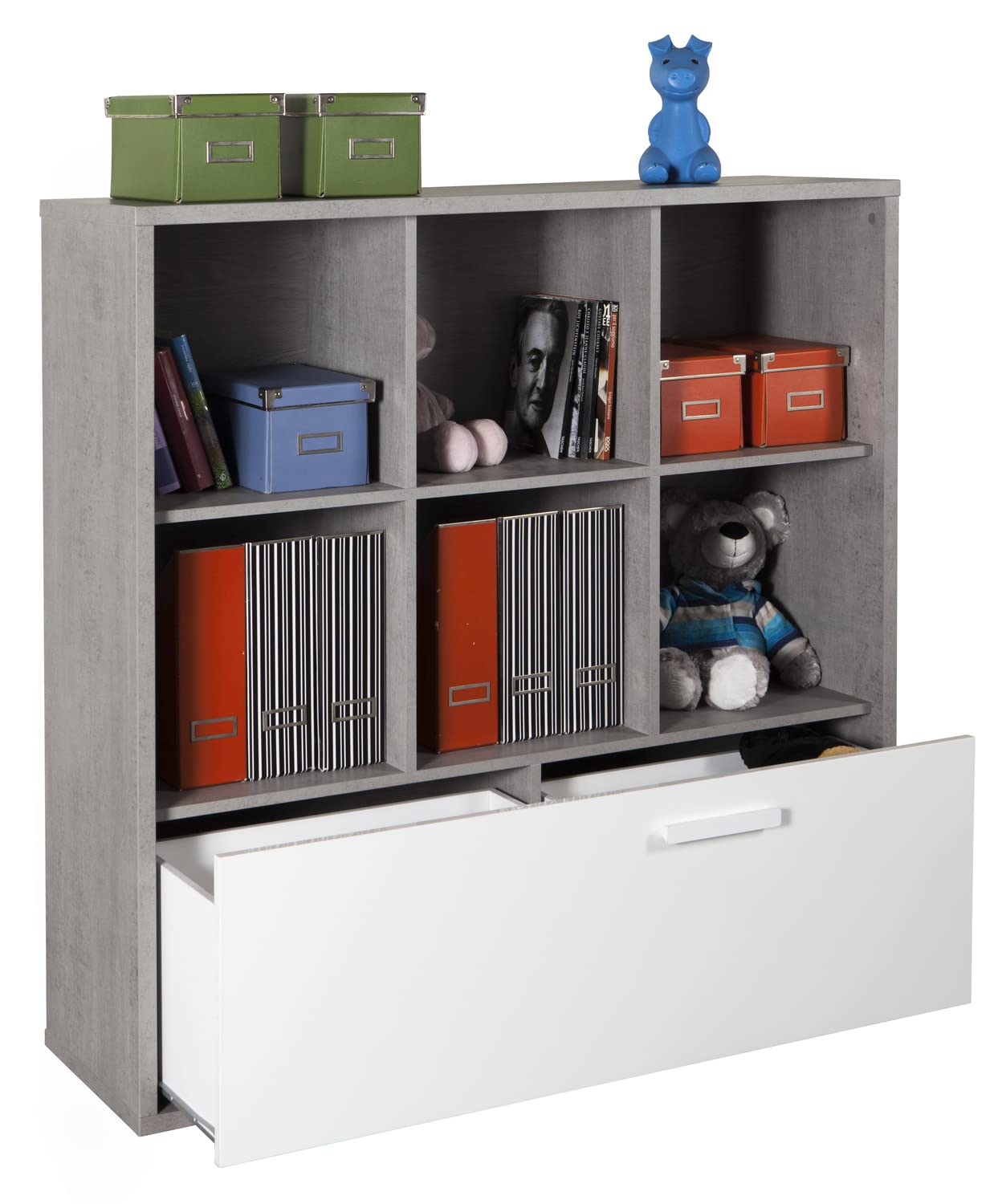 Composad Mipiace libreria 6 vani cassettone cemento bianco