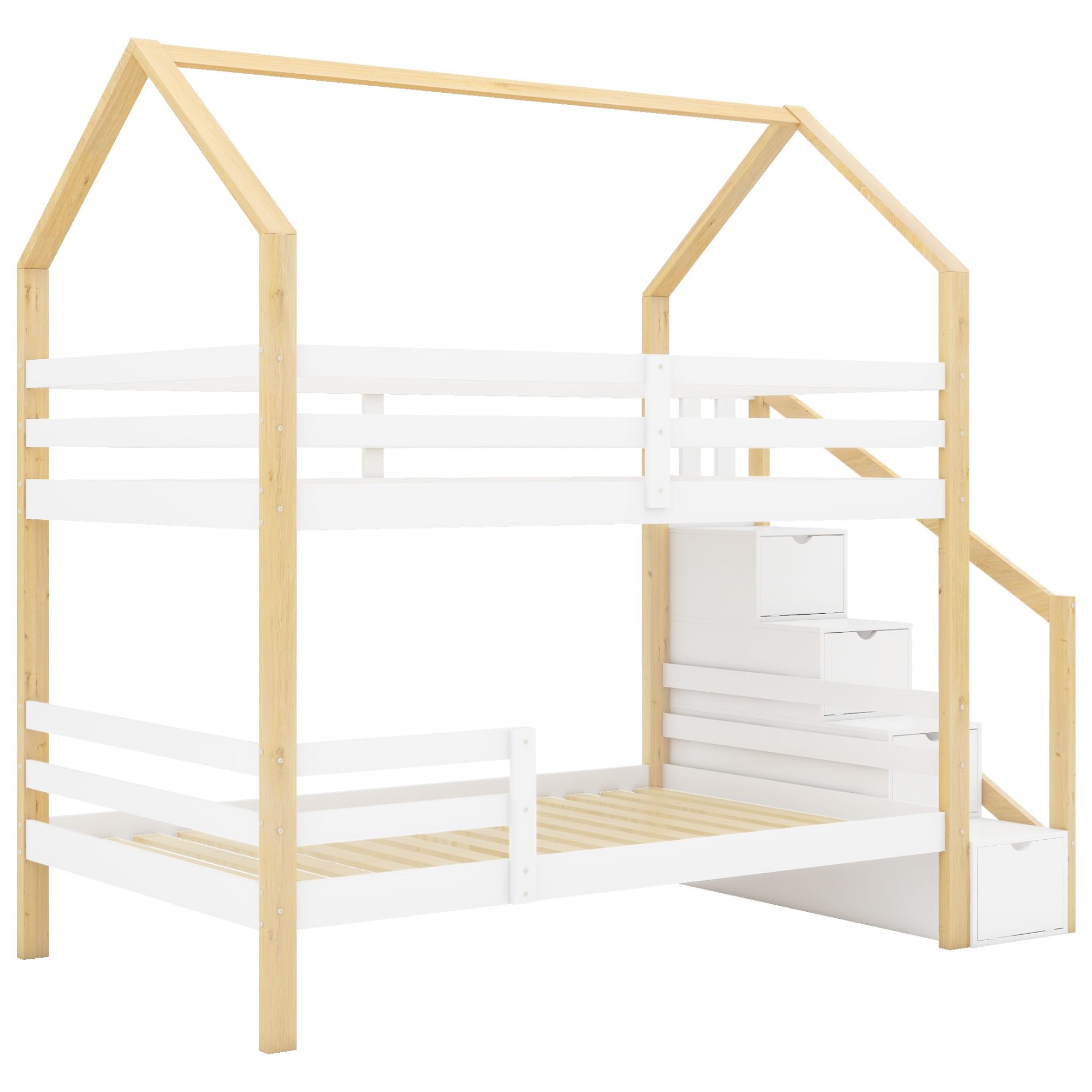 Dolamaní Letto a castello 90x200 naturale con cassetti