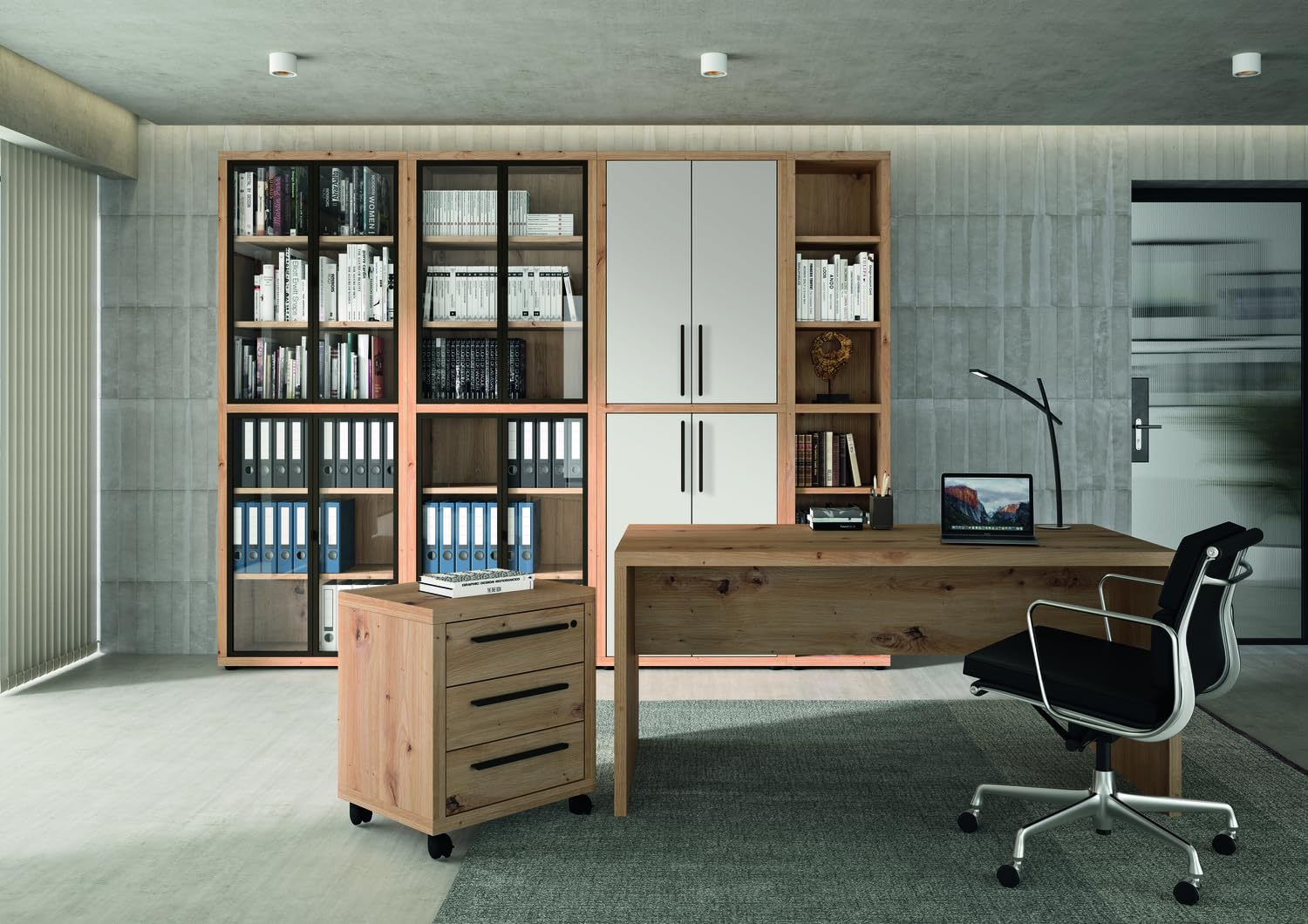 Composad Rilega Ufficio Completo Set 6 Mobili Rovere Mielato Bianco