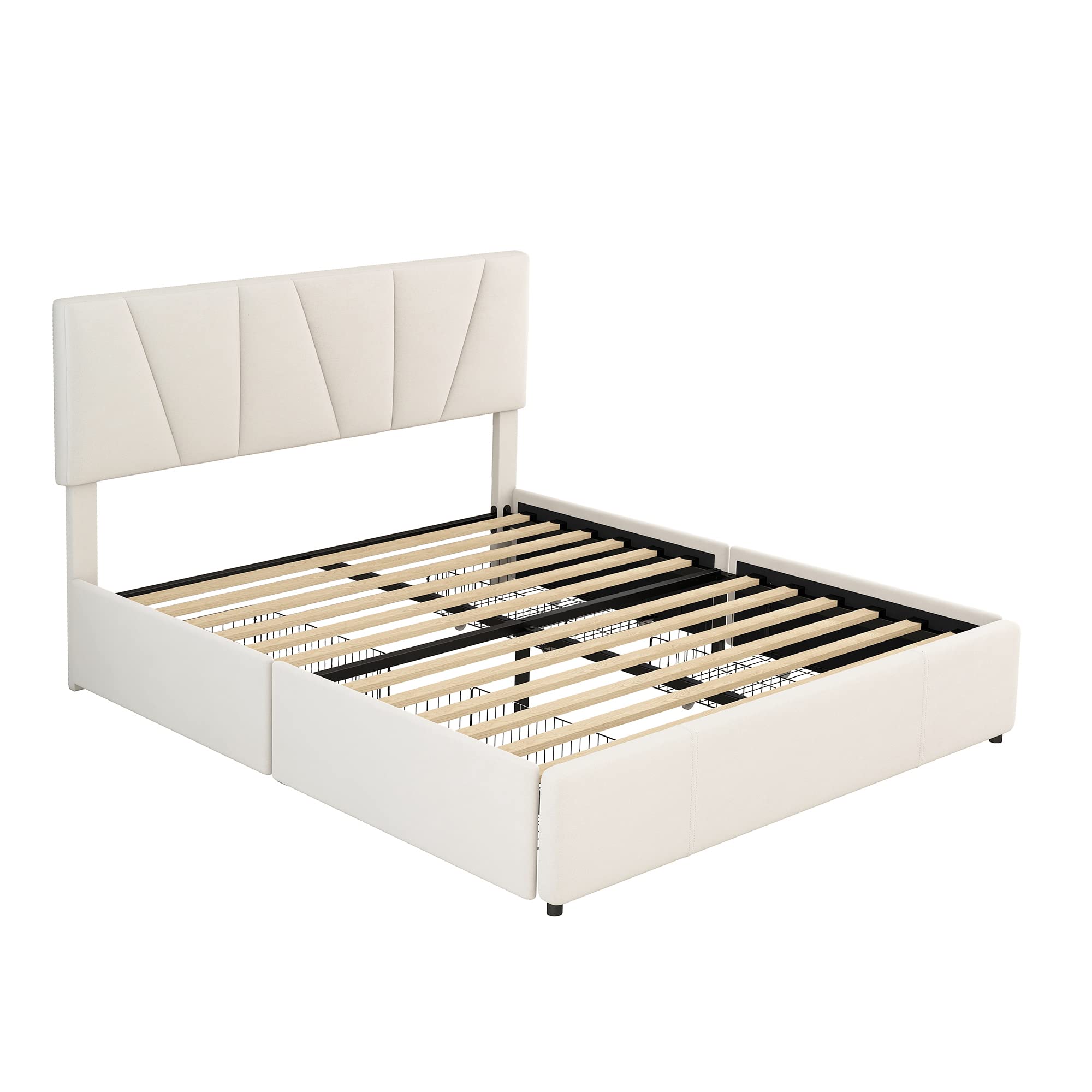 Dalamaní Letto Imbottito Velluto 160x200 Beige 4 Cassetti