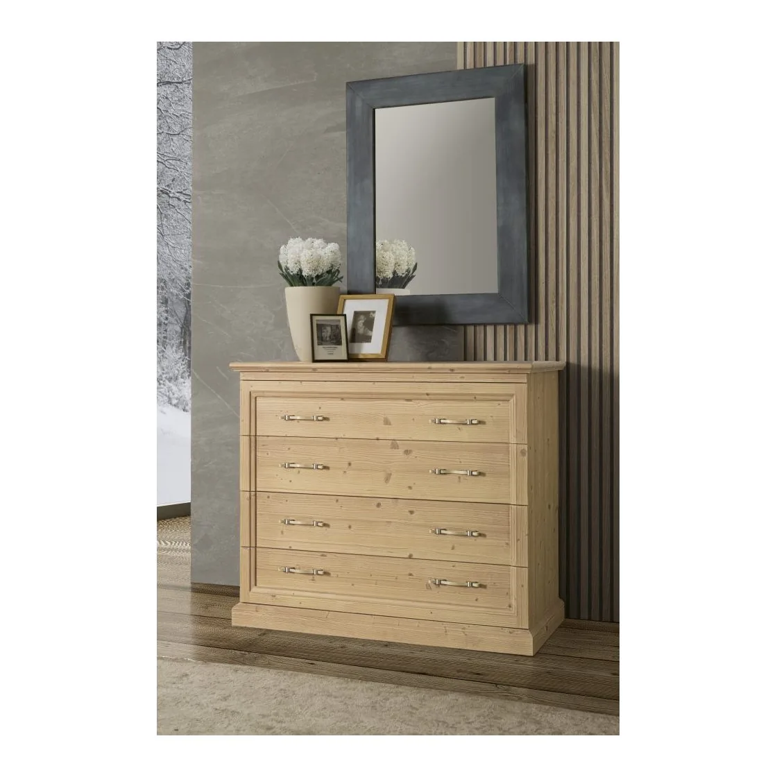 Epocantica Comò 4 Cassetti Legno 116 cm Guide Legno