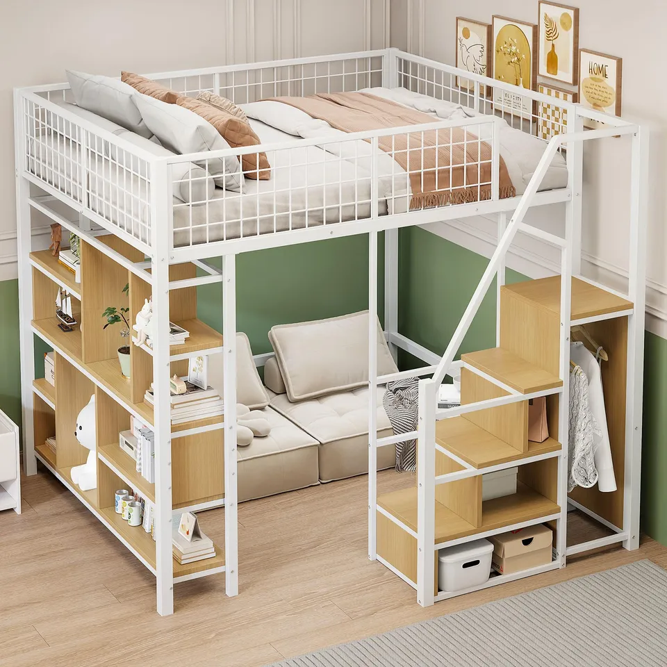 Dolamaní Letto a Soppalco 140x200 con Armadio Bianco in Metallo