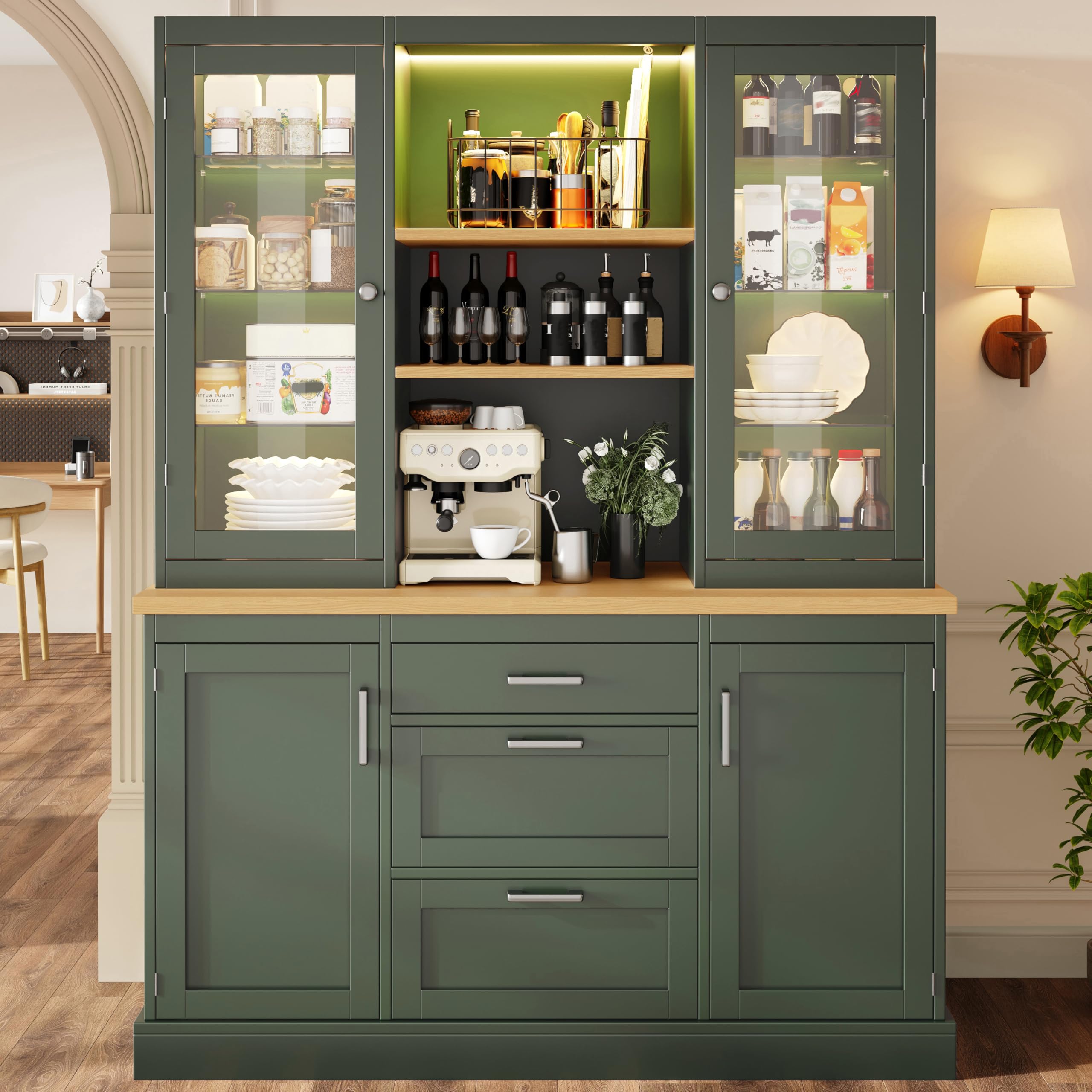 Dolamaní Credenza Verde 140x40x185 cm LED App 3 Cassetti