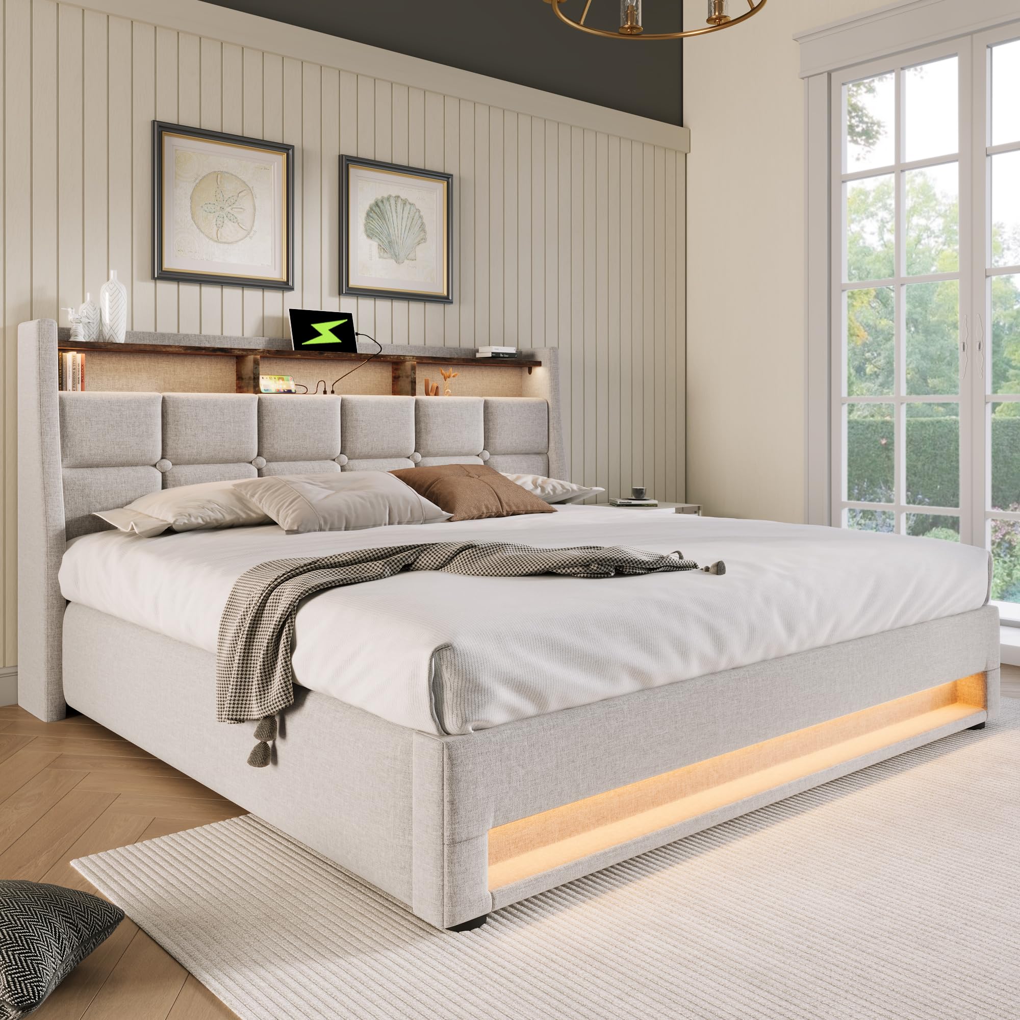 Dolamaní letto contenitore 160x200 beige con LED