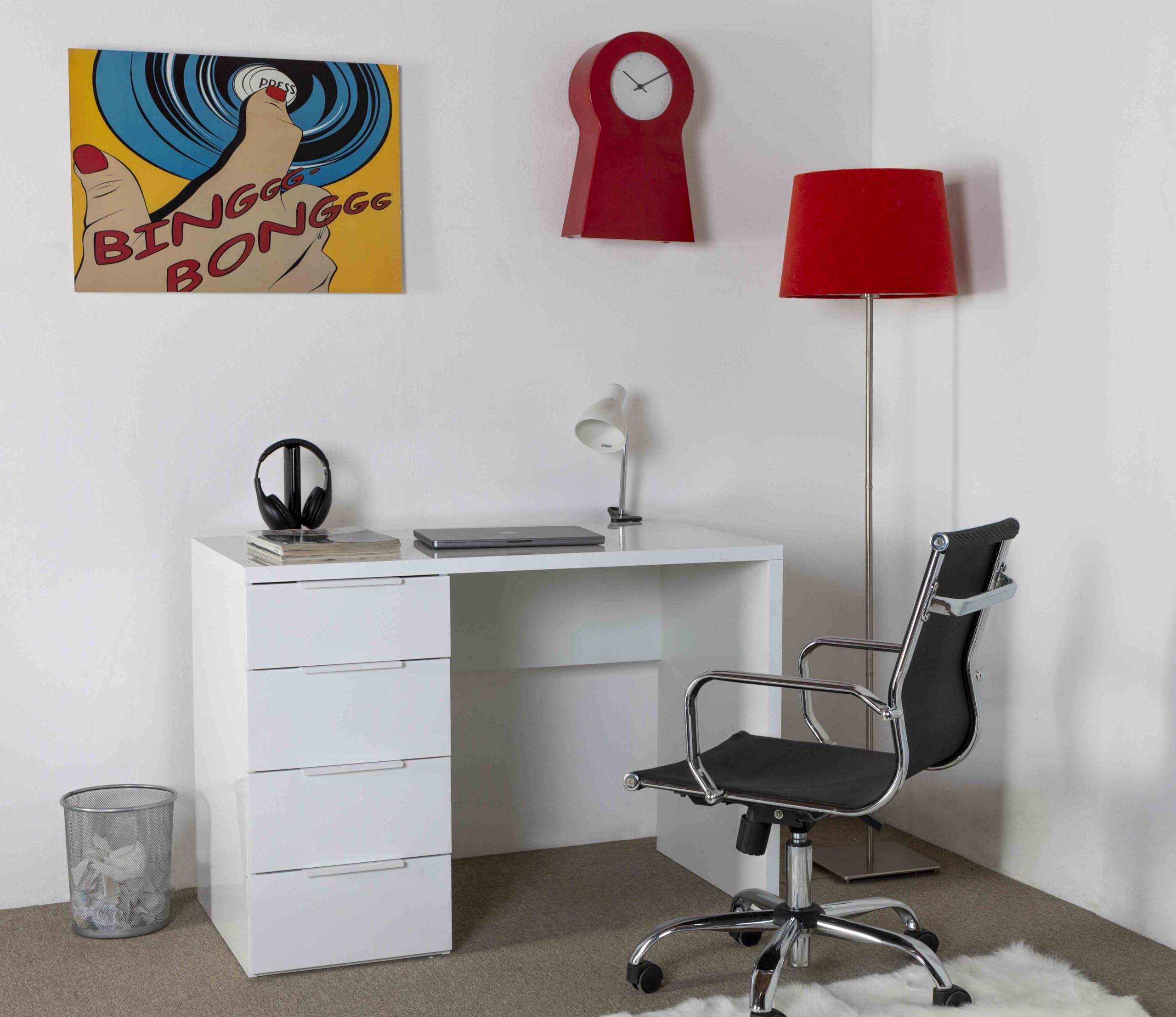 Composad Espresso scrivania 110 cm bianco laccato 4 cassetti