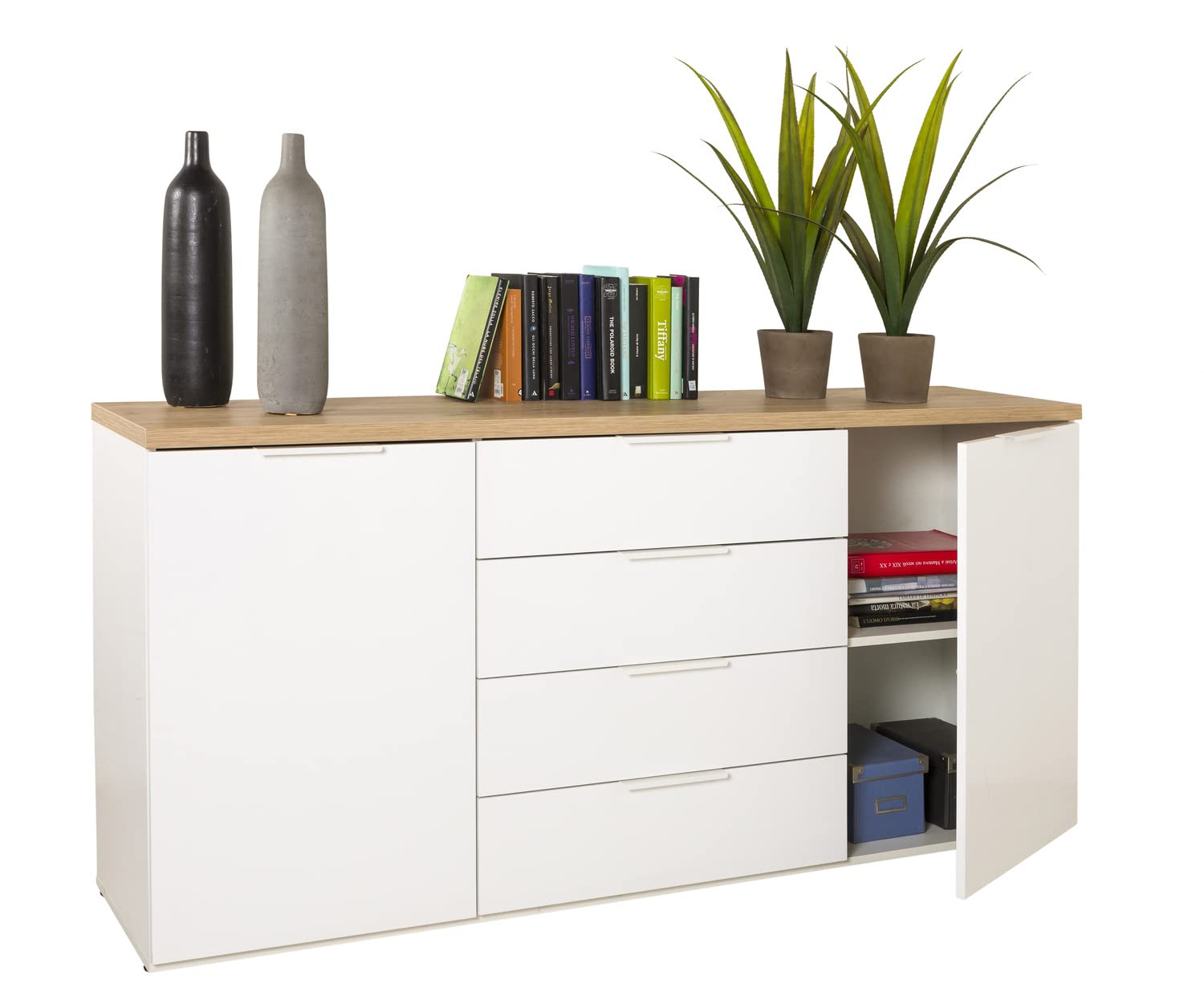 Composad Mundi Madia 2 Ante 4 Cassetti Rovere Mielato Bianco