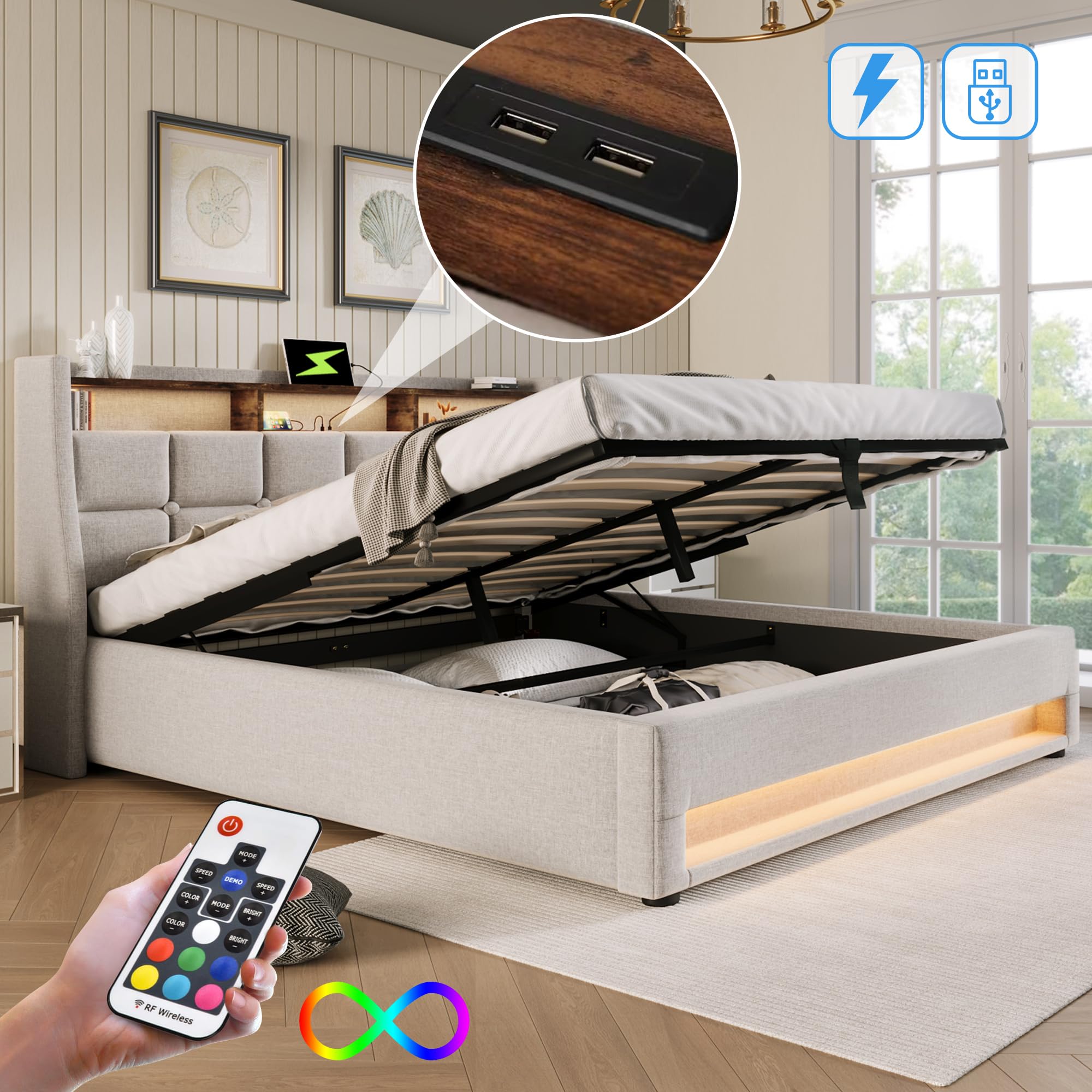 Dolamaní letto contenitore 160x200 beige con LED