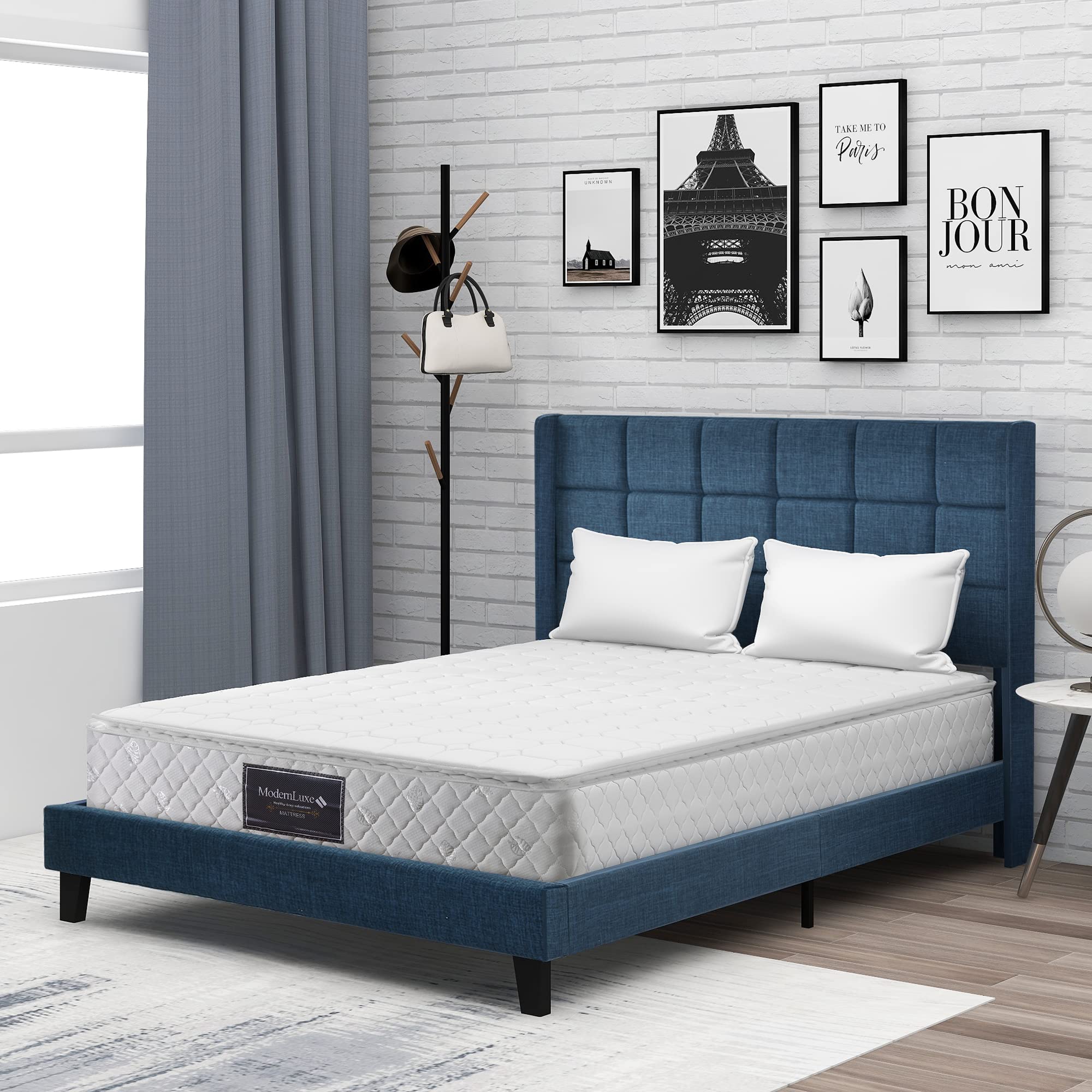 Dolamaní Letto imbottito 140x200 blu in lino con rete