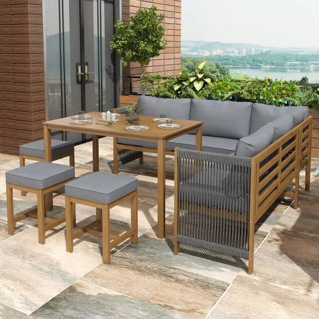 Dolamaní set giardino 8 posti rattan beige divano tavolo