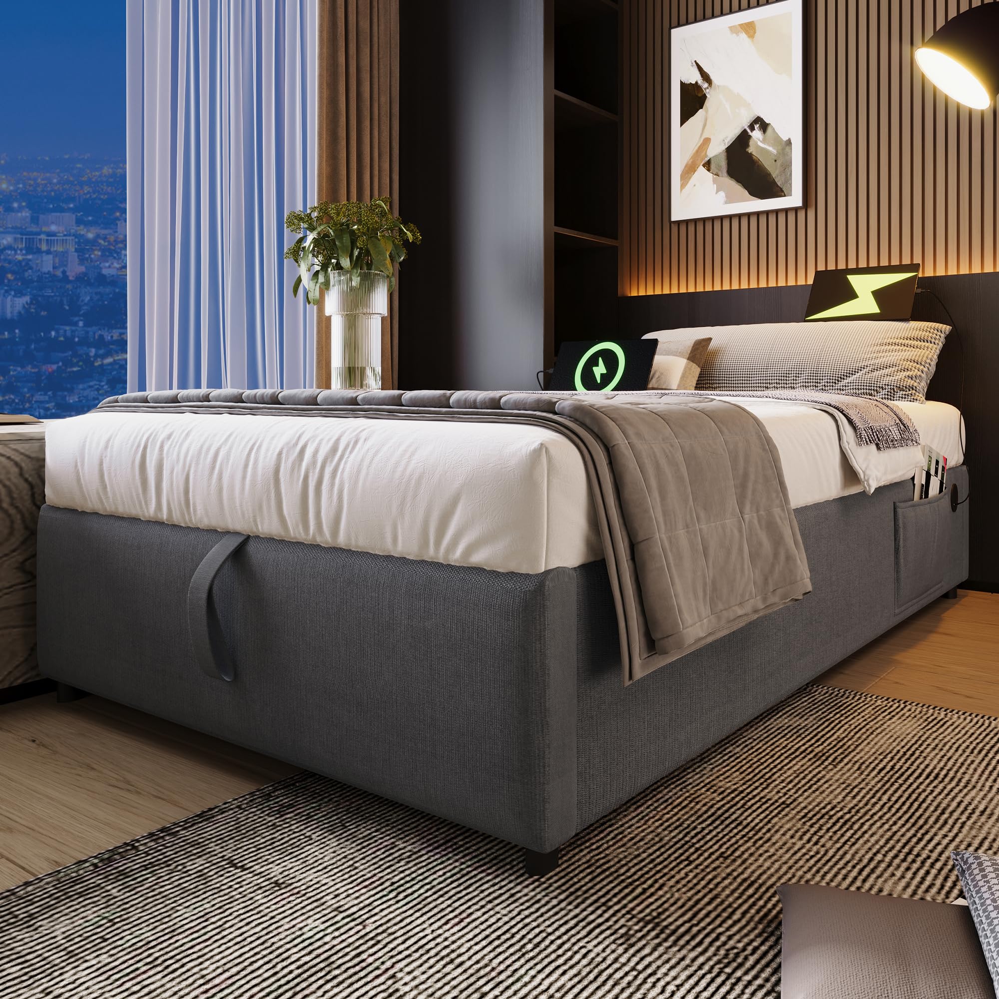 Dolamaní Letto Singolo 90x200 Grigio in Lino senza Testiera