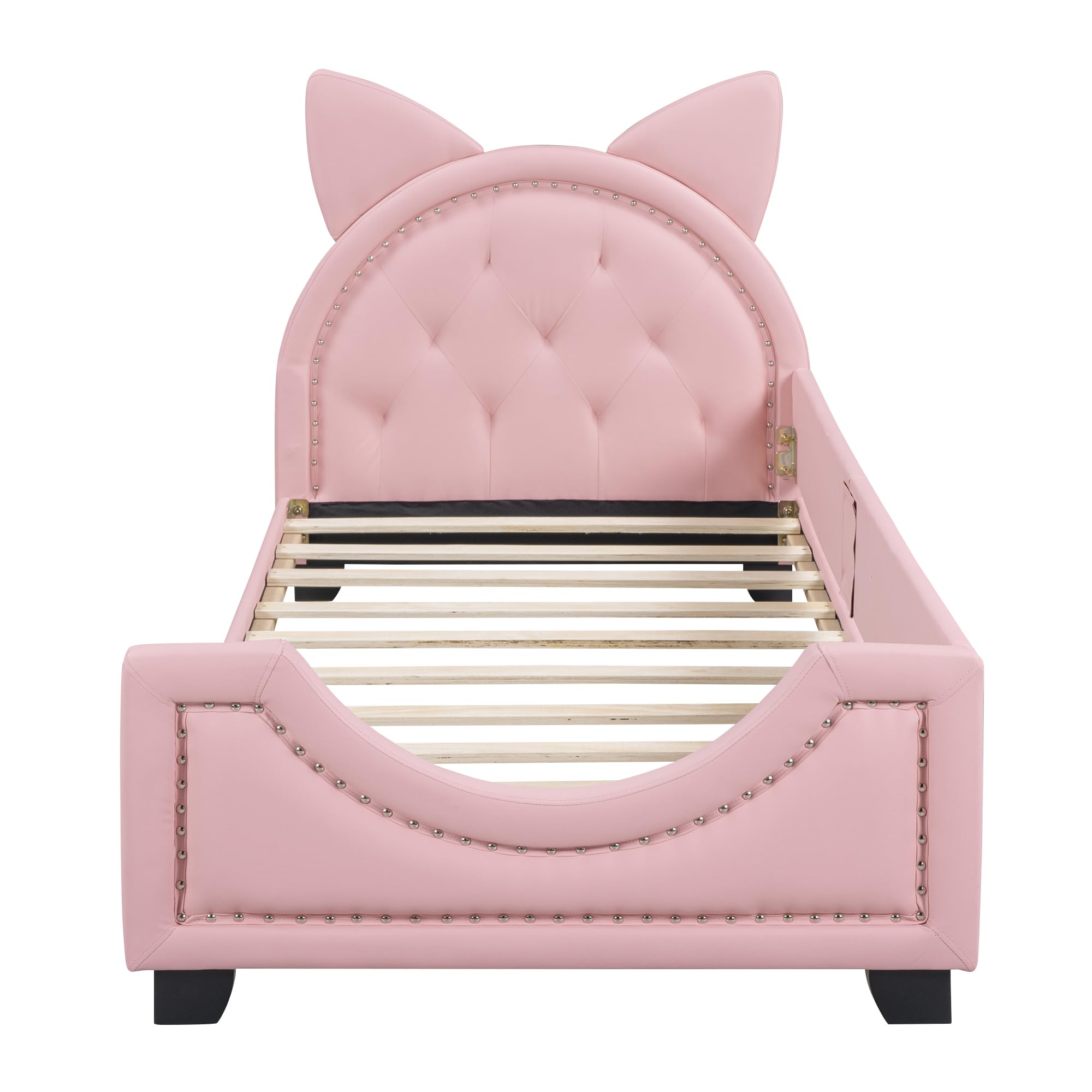 Dolamaní Letto bambini 90x200 rosa in ecopelle orecchie gatto
