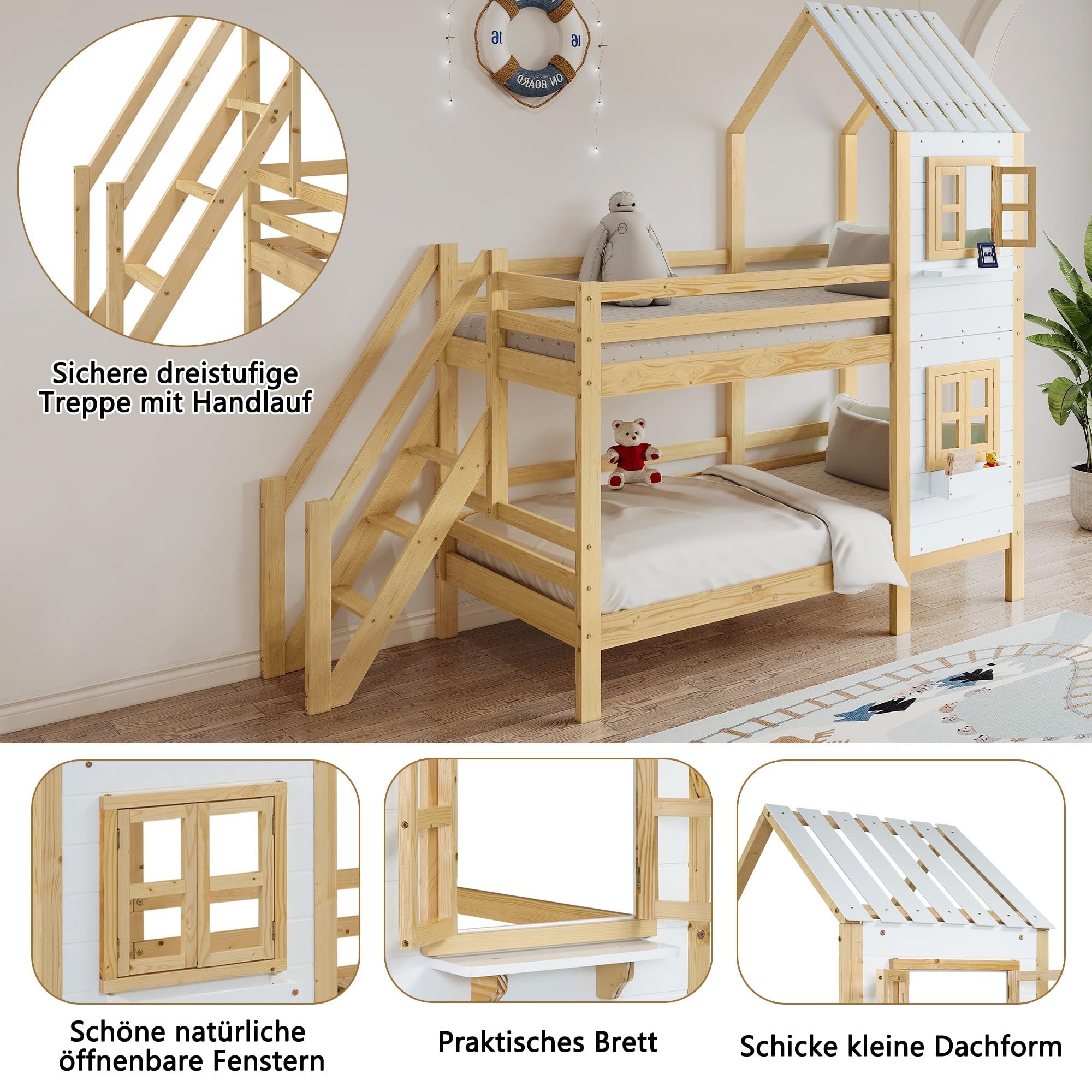Dolamaní Letto a soppalco casetta 90x200 pino naturale