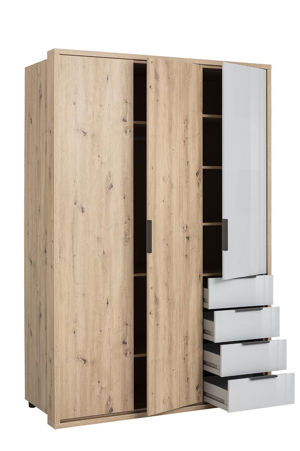 Composad Velata armadio 3 ante 4 cassetti rovere e grigio