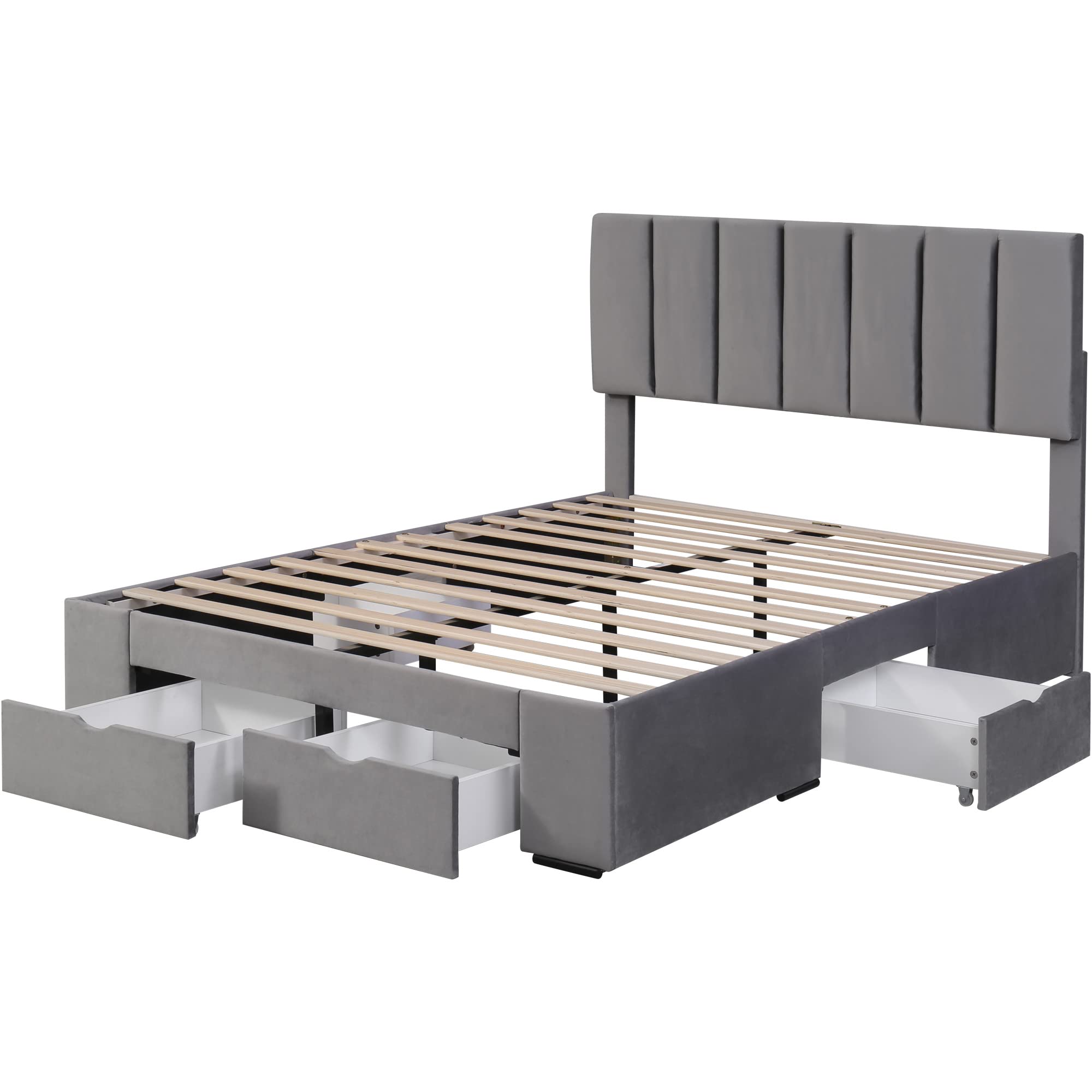 Dolamaní Letto matrimoniale 140x200 velluto grigio con 4 cassetti